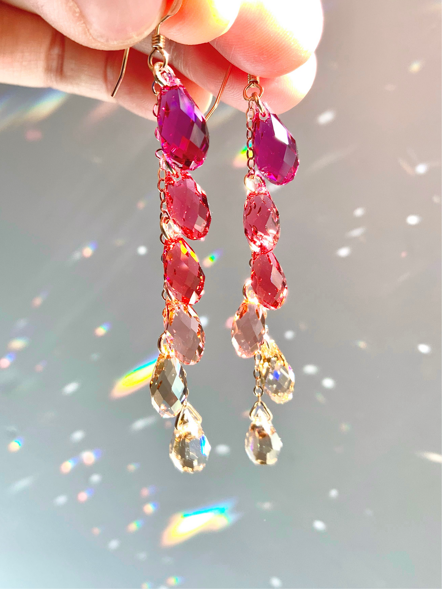 "Ruby Grapefruit" ~ *Luxe* Ombré Crystal Waterfall earrings, Sterling Silver or 14k Gold-Filled, magenta pink purple