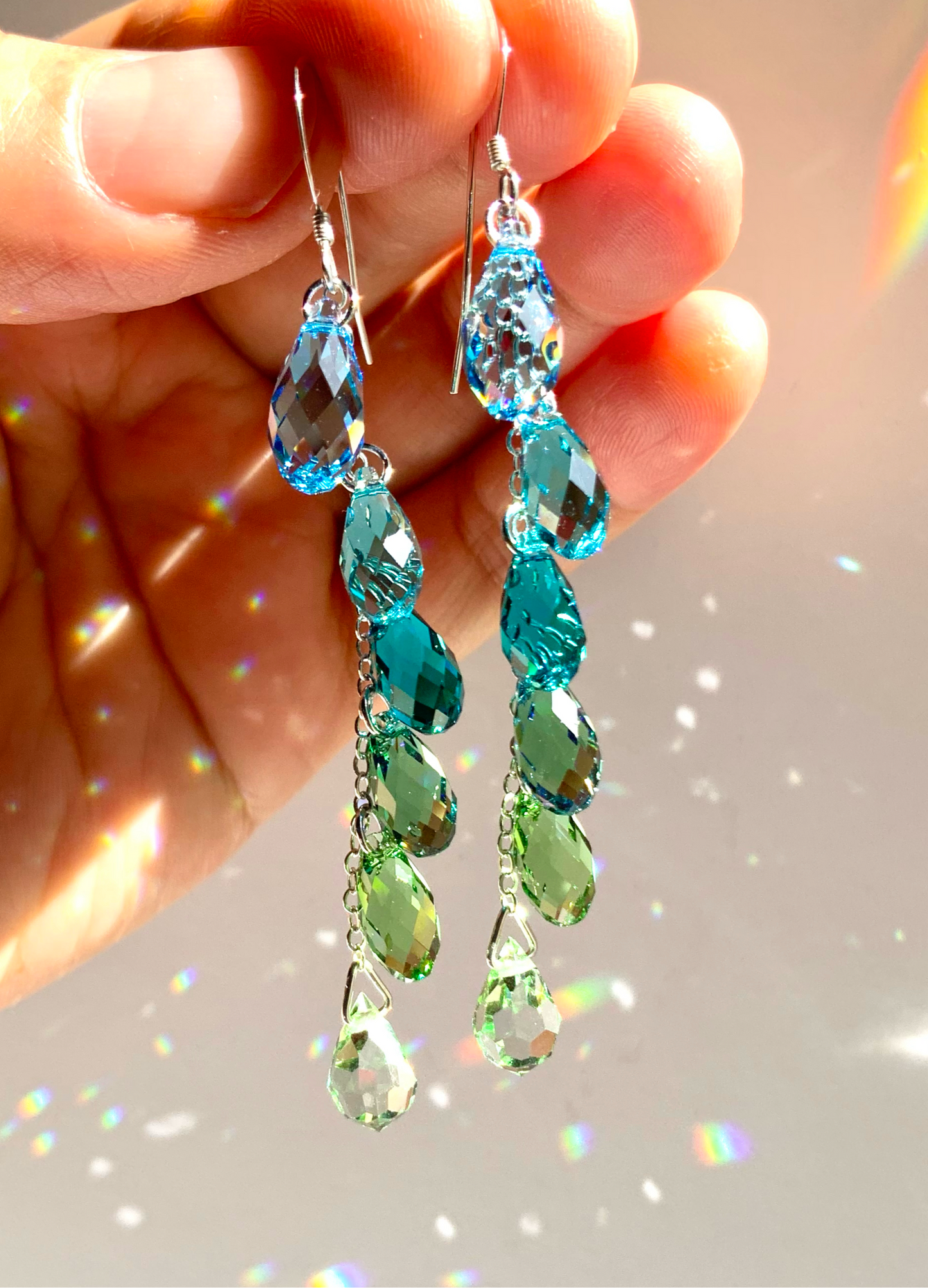 "Emerald Springs" ~ *Luxe* Ombré Crystal Waterfall earrings with Rare Colors, Sterling Silver or 14k Gold-Filled