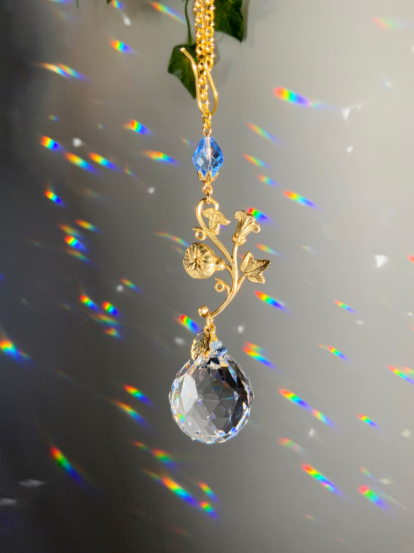 Birthflower Series- September Morning Glory or Aster, Sapphire Crystal Prism Car Charm, Choose your Color and Birthstone