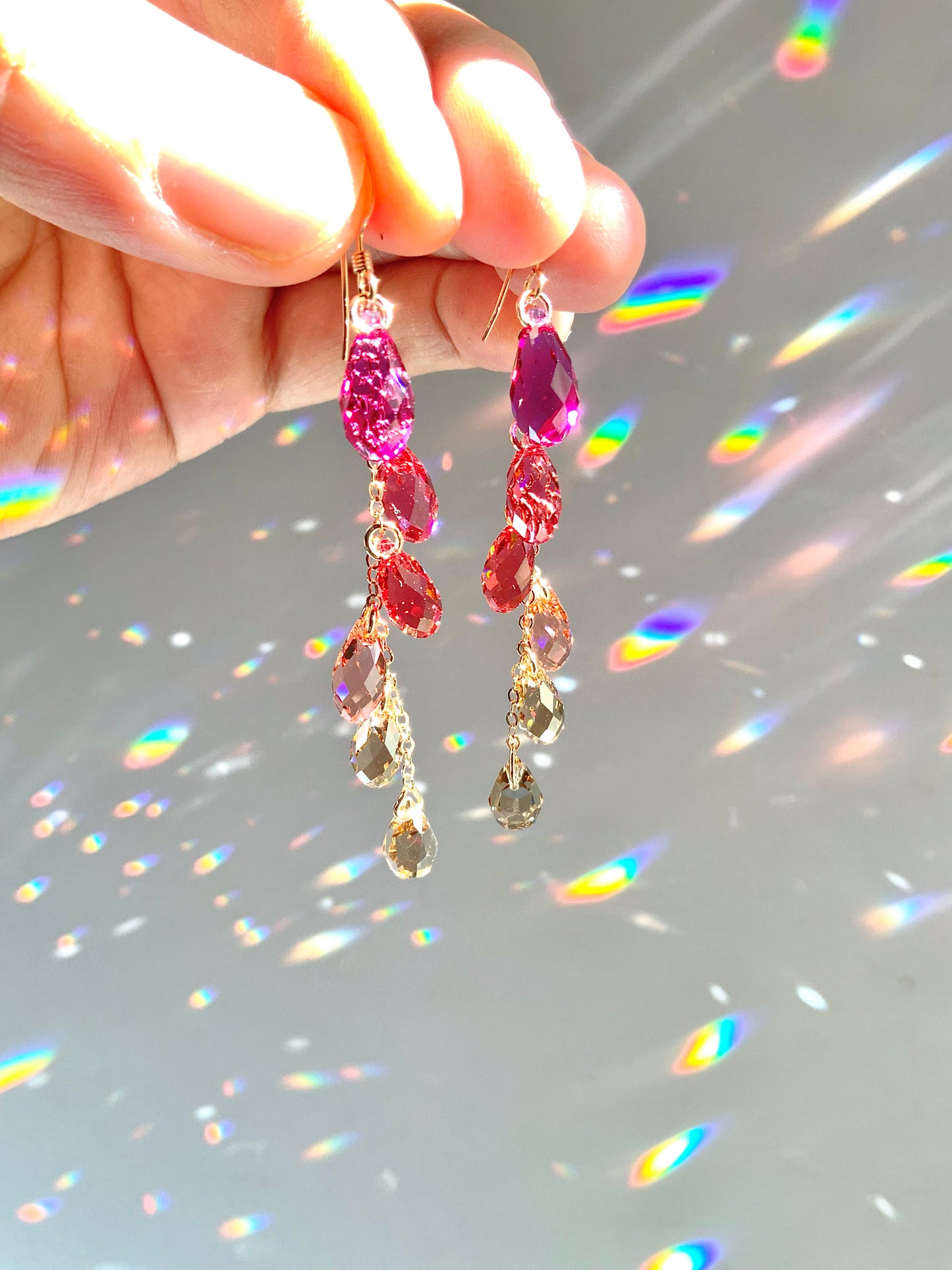 "Ruby Grapefruit" ~ *Luxe* Ombré Crystal Waterfall earrings, Sterling Silver or 14k Gold-Filled, magenta pink purple