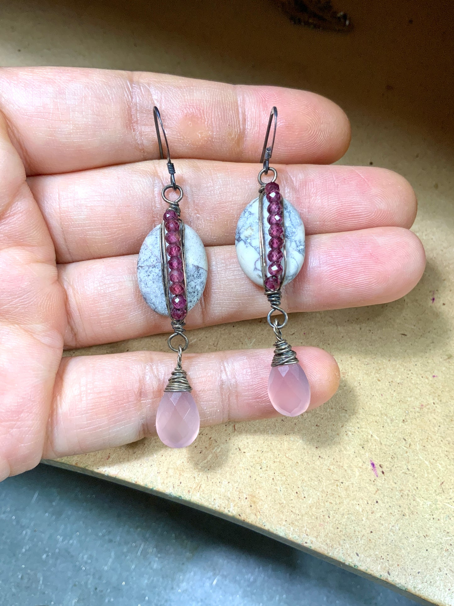 The "I’m too lazy" Destash— Sterling Silver, Rhodolite Garnet, Porcelain Jasper, and dusty Pink Chalcedony