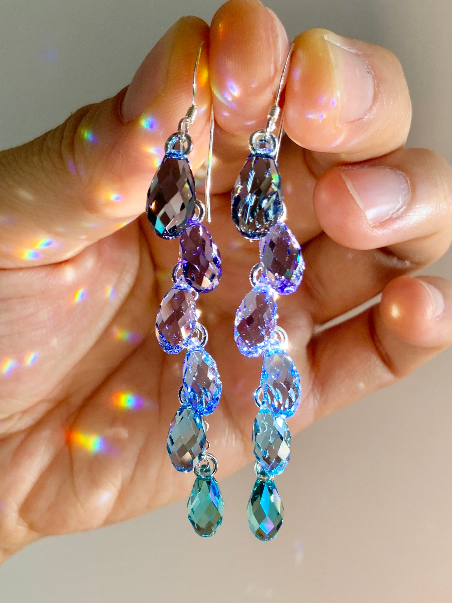 "Sea Nymph" ~ *Luxe* Ombré Crystal Waterfall earrings with Super Rare Color, Sterling Silver or 14k Gold-Filled