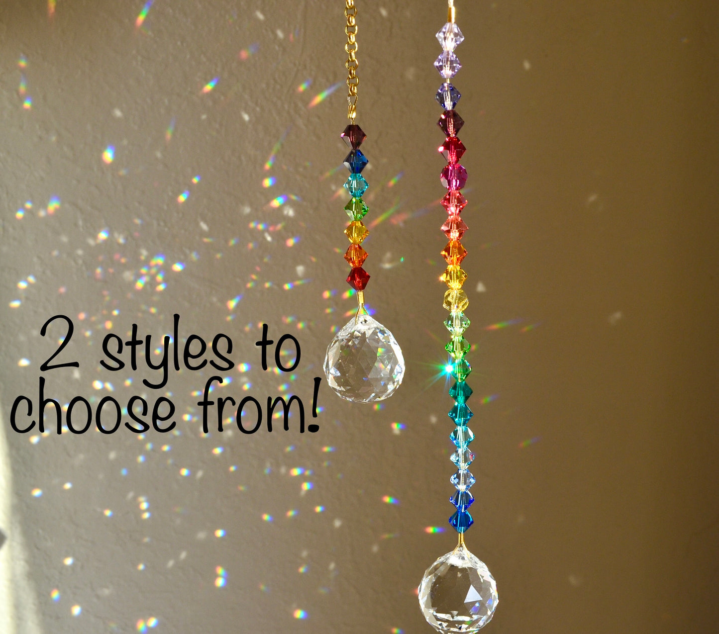 Ombre Rainbow Crystal Ball Suncatcher Window Charm, Car hanger made with prisms and Gold-plated Brass