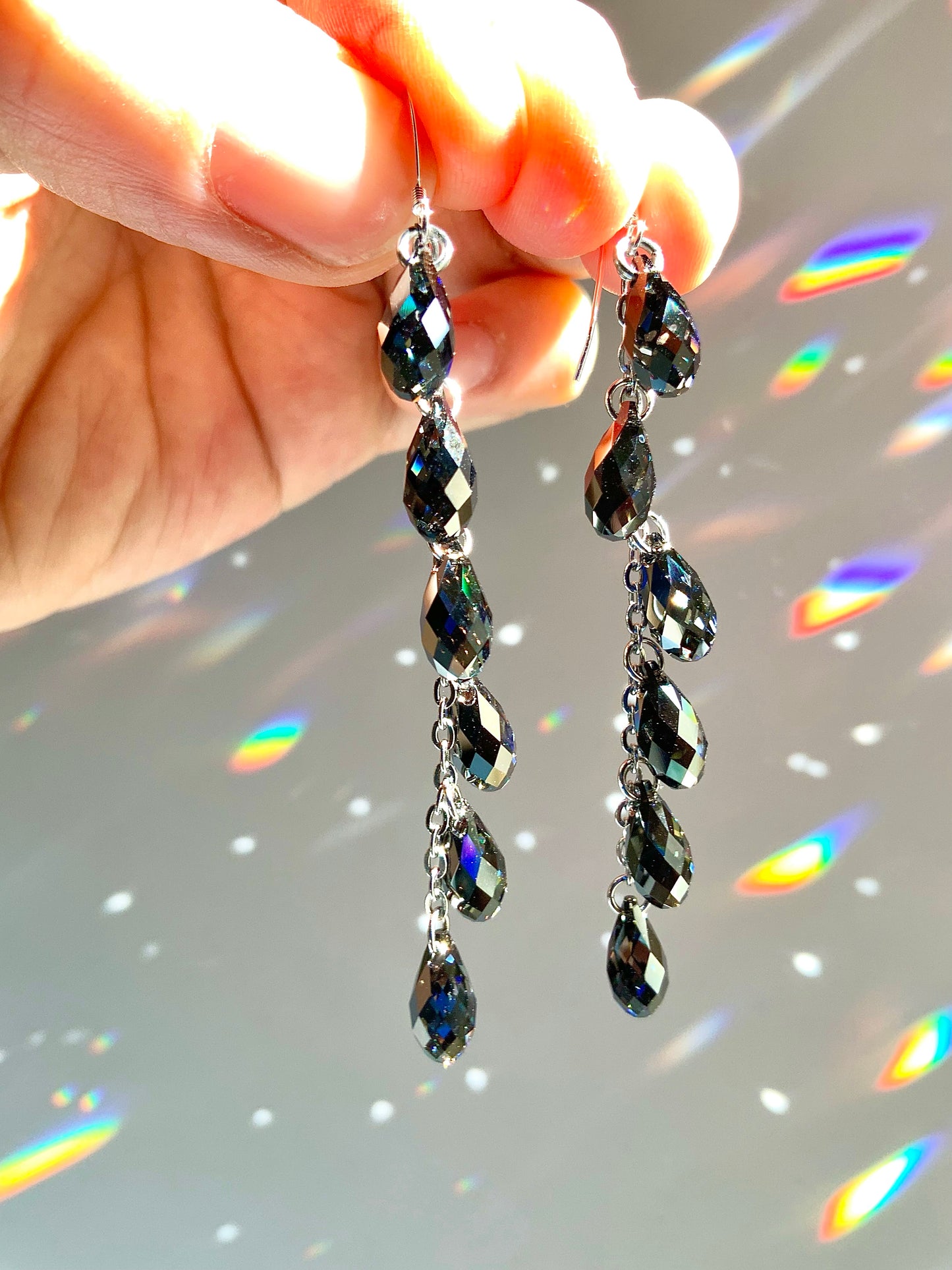"Black Nebula" ~ *Luxe* Ombré Crystal Waterfall earrings, Sterling Silver or 14k Gold-Filled