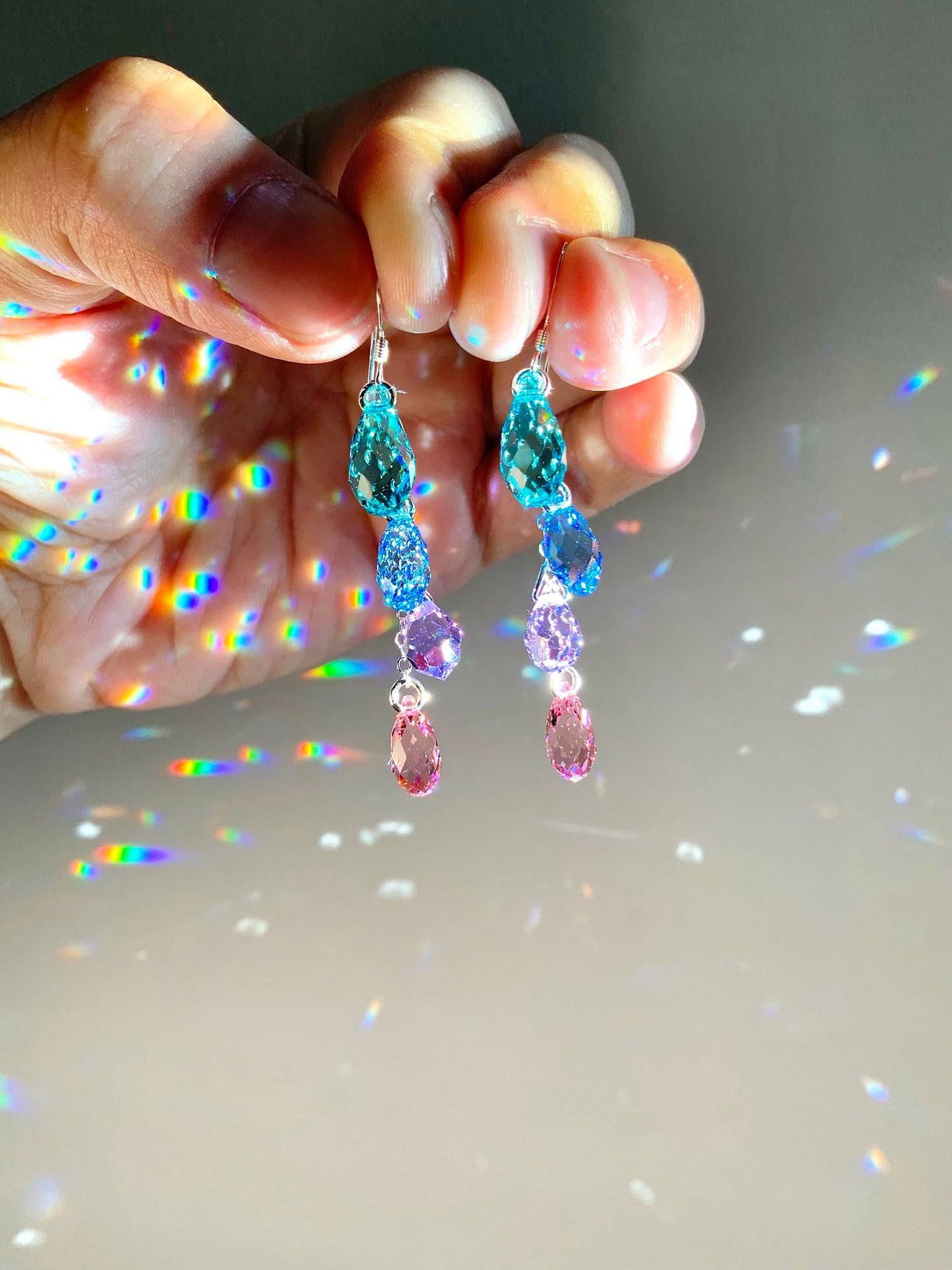 "Joie de Vivre" ~ *Luxe* Ombré Pastel Crystal Waterfall earrings, Aqua Violet Pink, Sterling Silver or 14k Gold-Filled