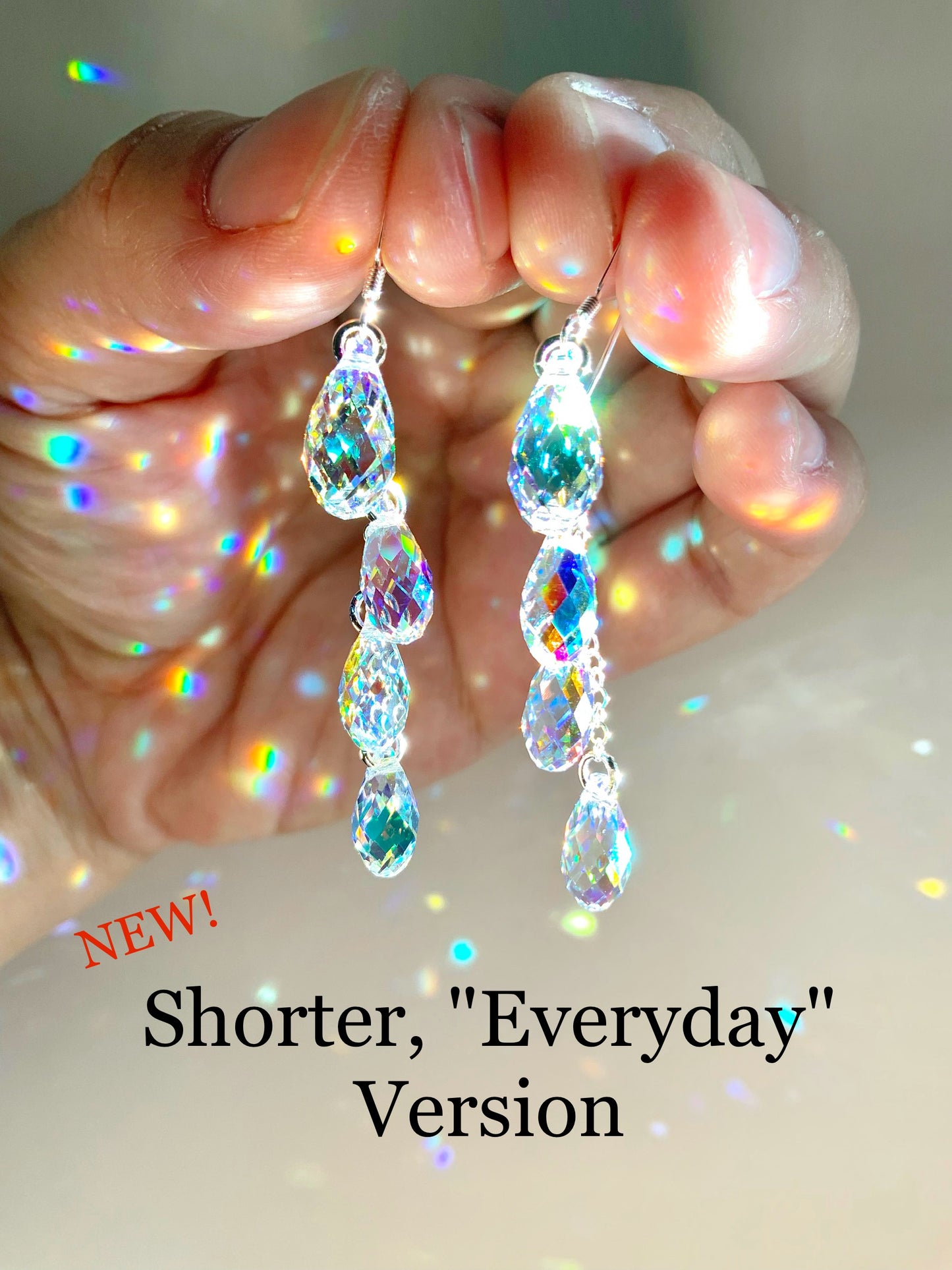 "Starlight" ~ *Luxe* Rainbow Clear Crystal Waterfall earrings, Super Rare, Sterling Silver or 14k Gold-Filled