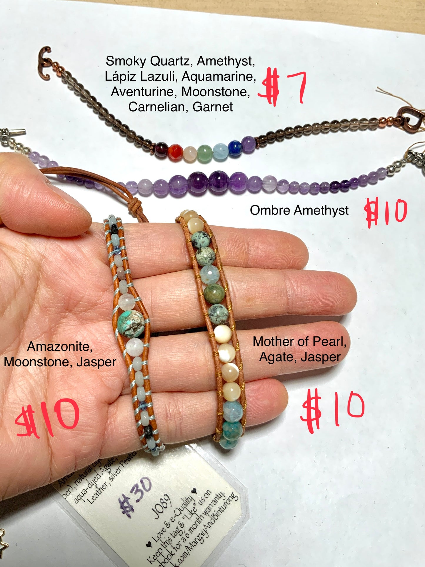 *Clearance* OG MargayB Gemstone Leatherwrap Bracelets, naturally dyed Leather made in USA