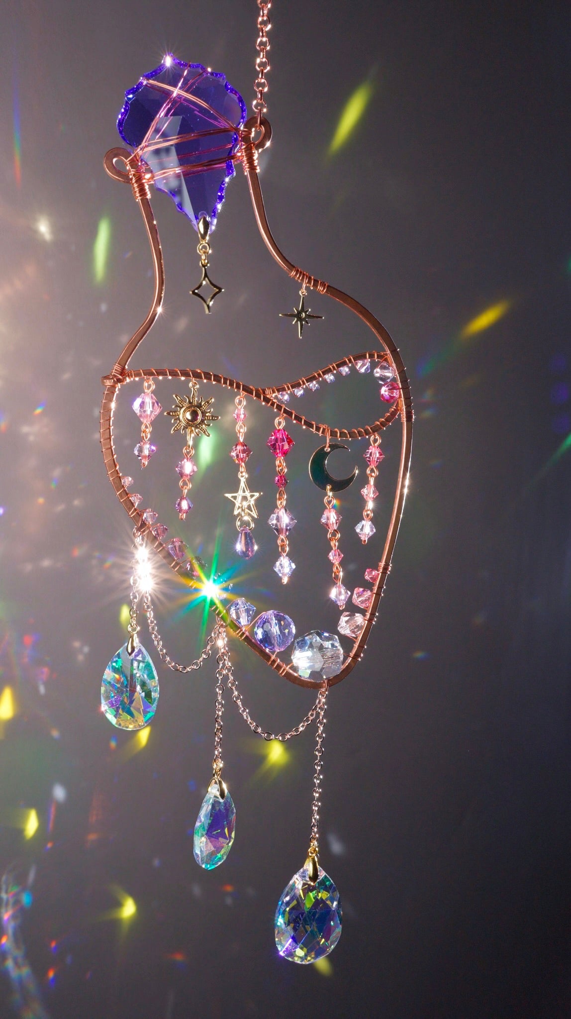 "Violet Delights" ~ Magic Potion Bottle Suncatcher, witchy boho celestial crystal prism room decor