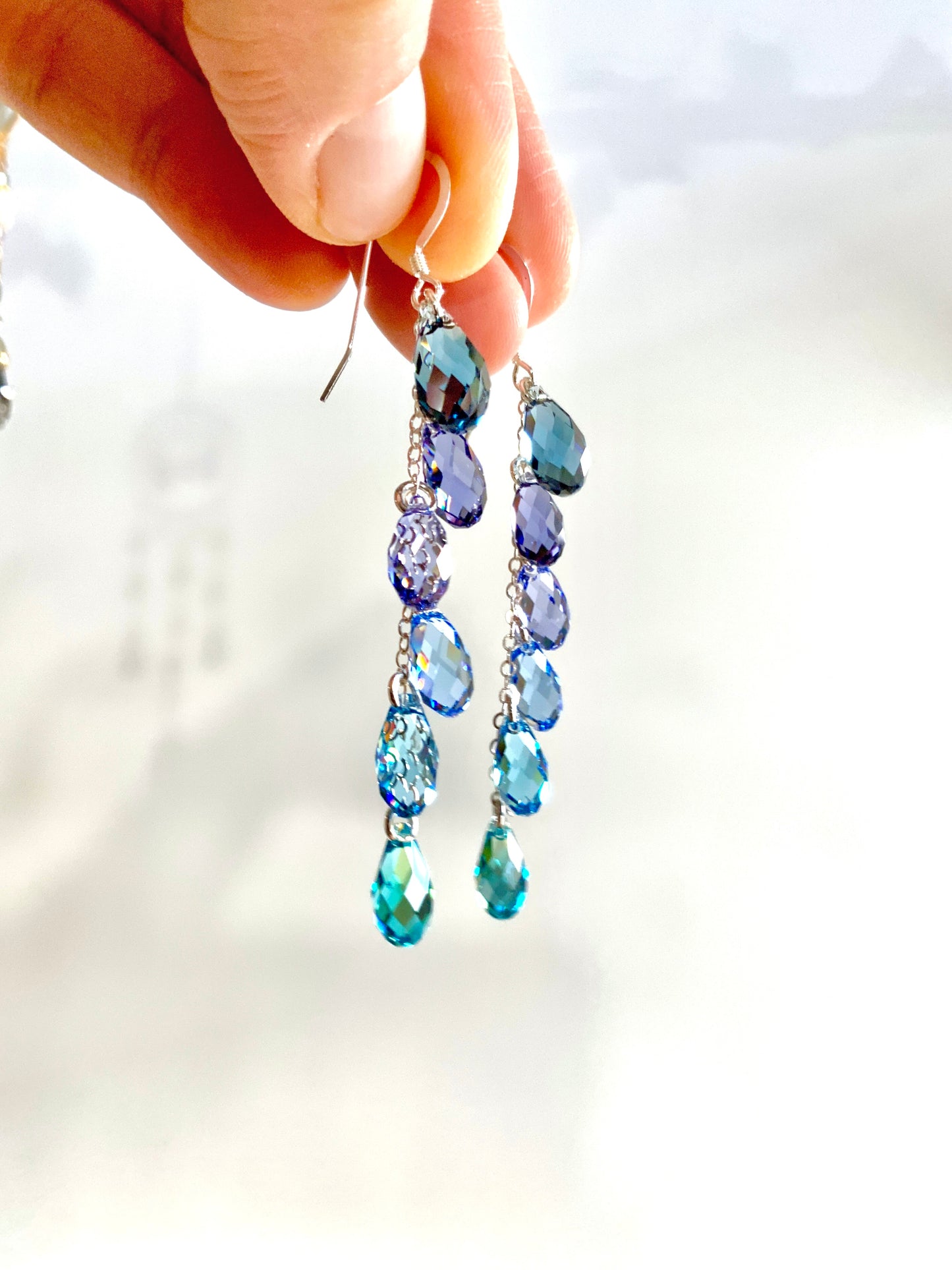 "Sea Nymph" ~ *Luxe* Ombré Crystal Waterfall earrings with Super Rare Color, Sterling Silver or 14k Gold-Filled