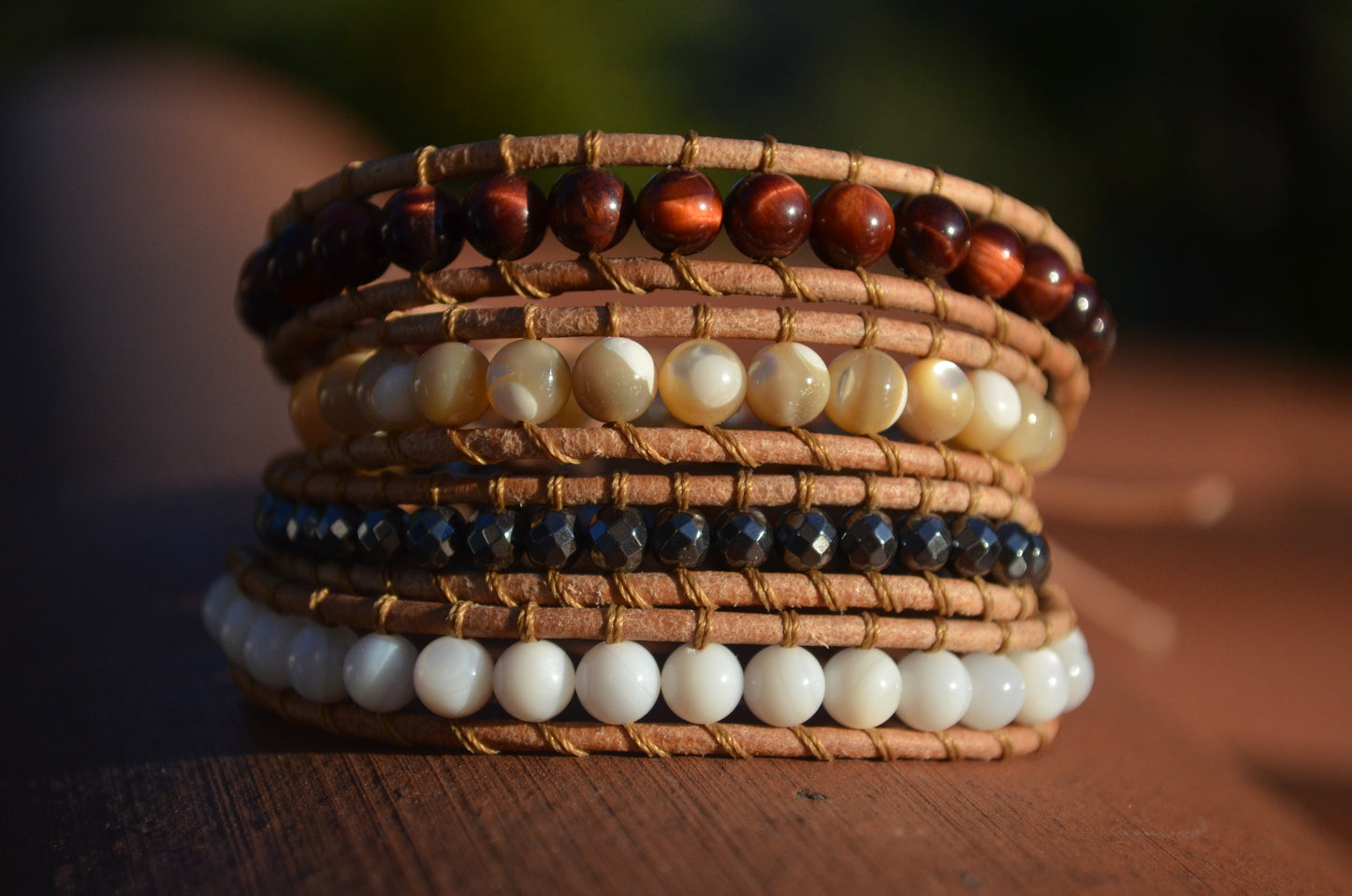 *Clearance* OG MargayB Gemstone Leatherwrap Bracelets, naturally dyed Leather made in USA