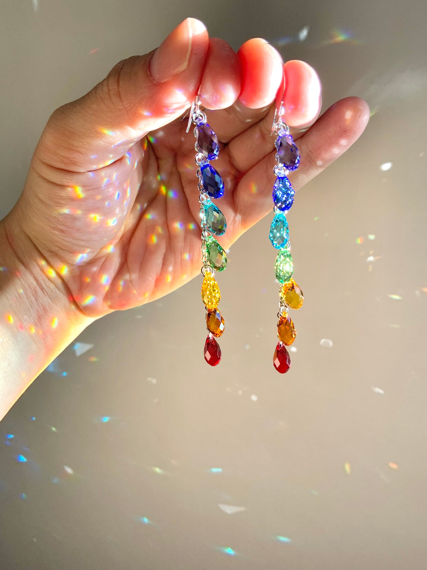 *Luxe* Ombré "Spectral Rainbow" Crystal Waterfall earrings, Sterling Silver or 14k Gold-Filled