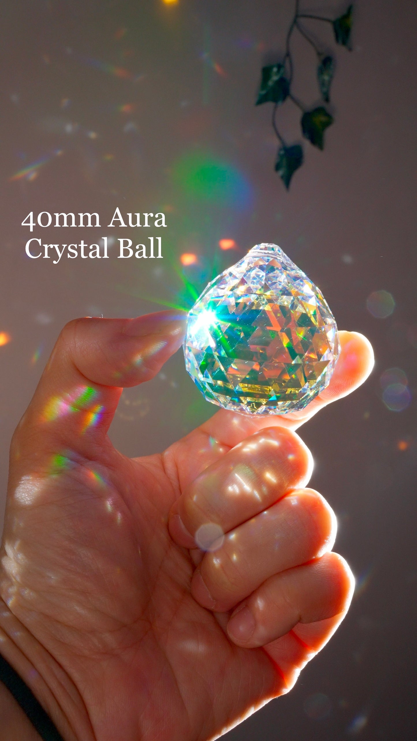 Ombre Rainbow Crystal Ball Suncatcher Window Charm, Car hanger made with prisms and Gold-plated Brass