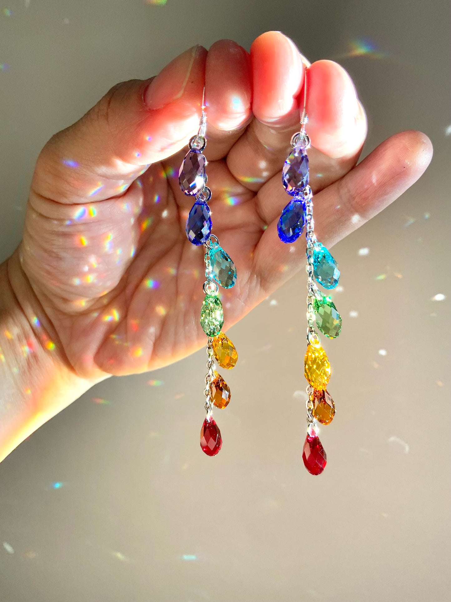 *Luxe* Ombré "Spectral Rainbow" Crystal Waterfall earrings, Sterling Silver or 14k Gold-Filled