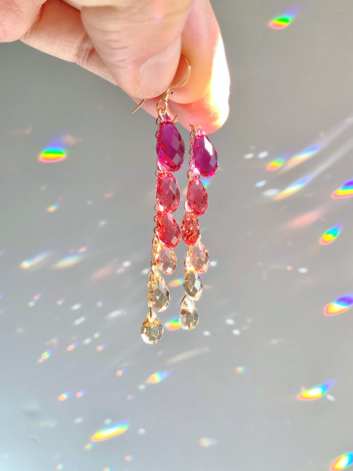 "Ruby Grapefruit" ~ *Luxe* Ombré Crystal Waterfall earrings, Sterling Silver or 14k Gold-Filled, magenta pink purple