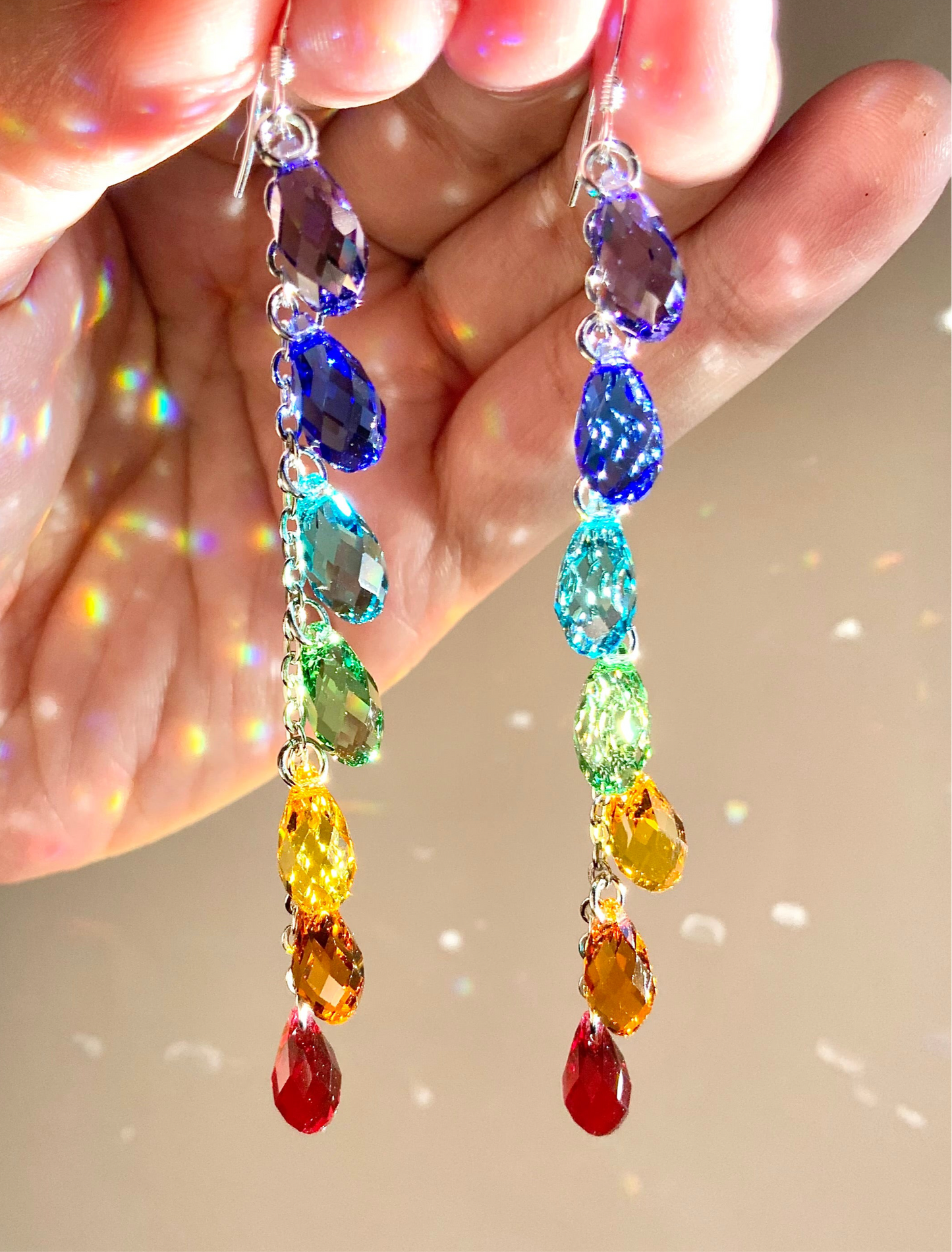 *Luxe* Ombré "Spectral Rainbow" Crystal Waterfall earrings, Sterling Silver or 14k Gold-Filled