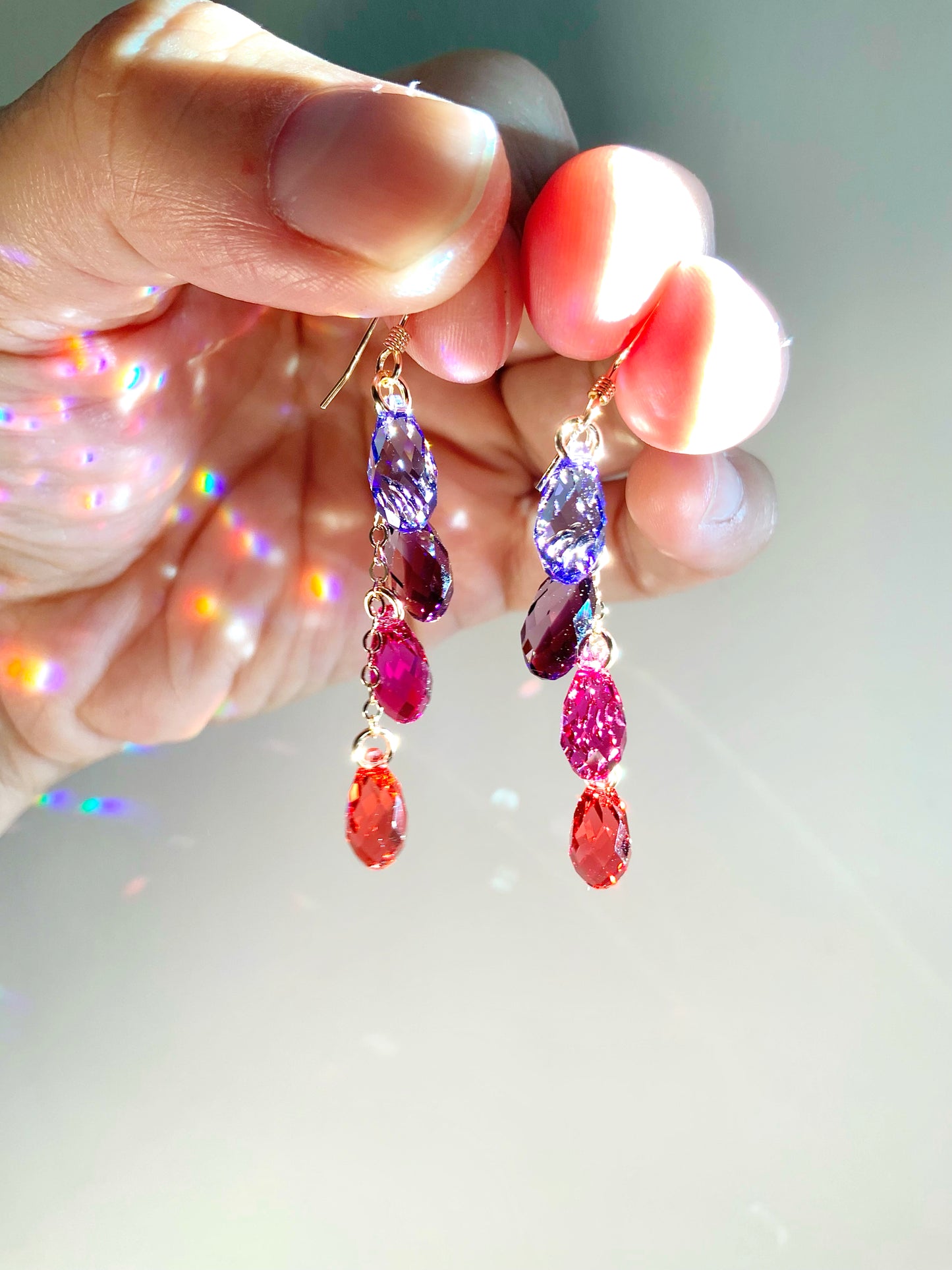 "Sunset Raindrops" ~ *Luxe* Ombré Crystal Waterfall earrings, Sterling Silver or 14k Gold-Filled, magenta pink purple