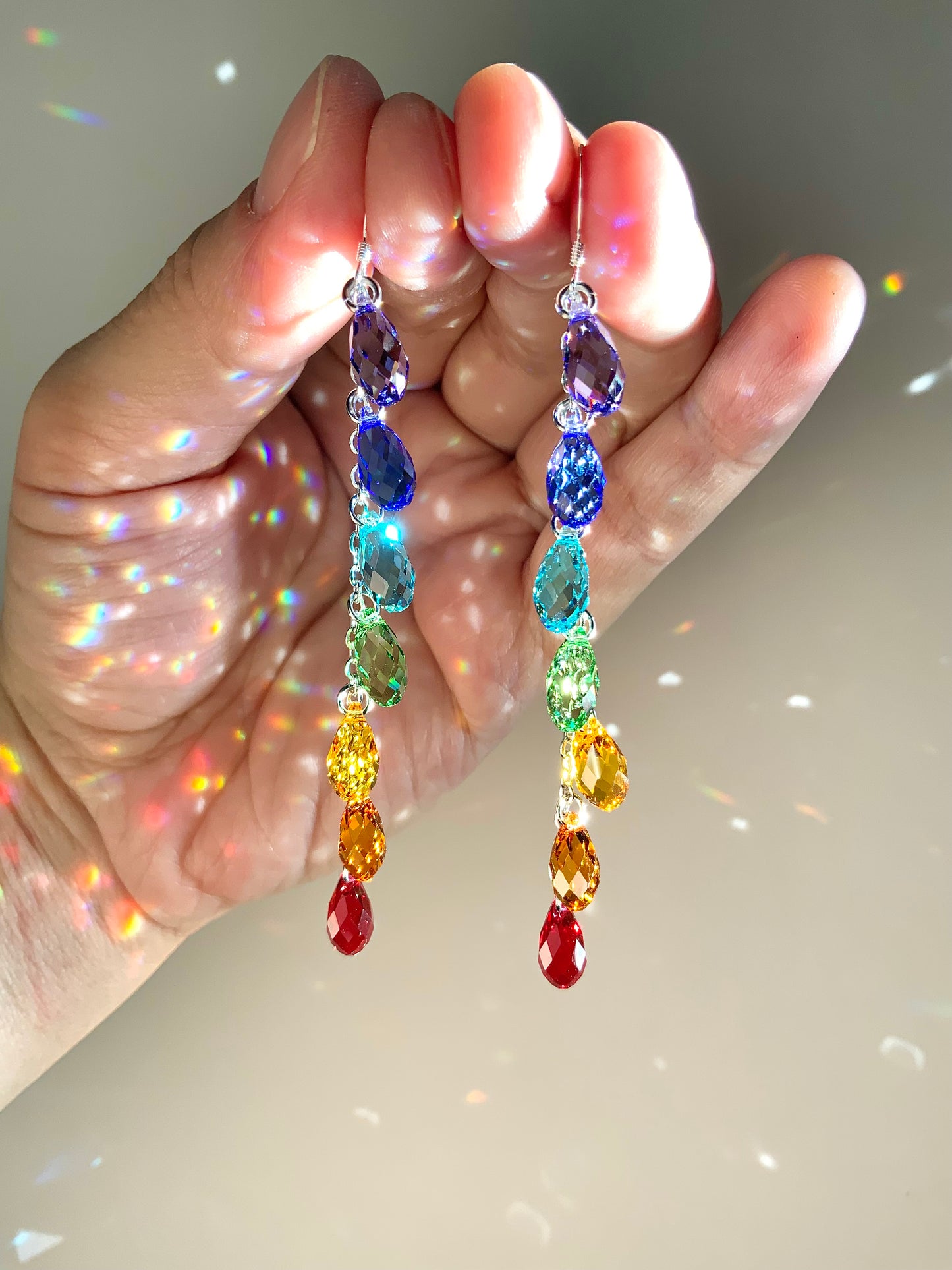 *Luxe* Ombré "Spectral Rainbow" Crystal Waterfall earrings, Sterling Silver or 14k Gold-Filled