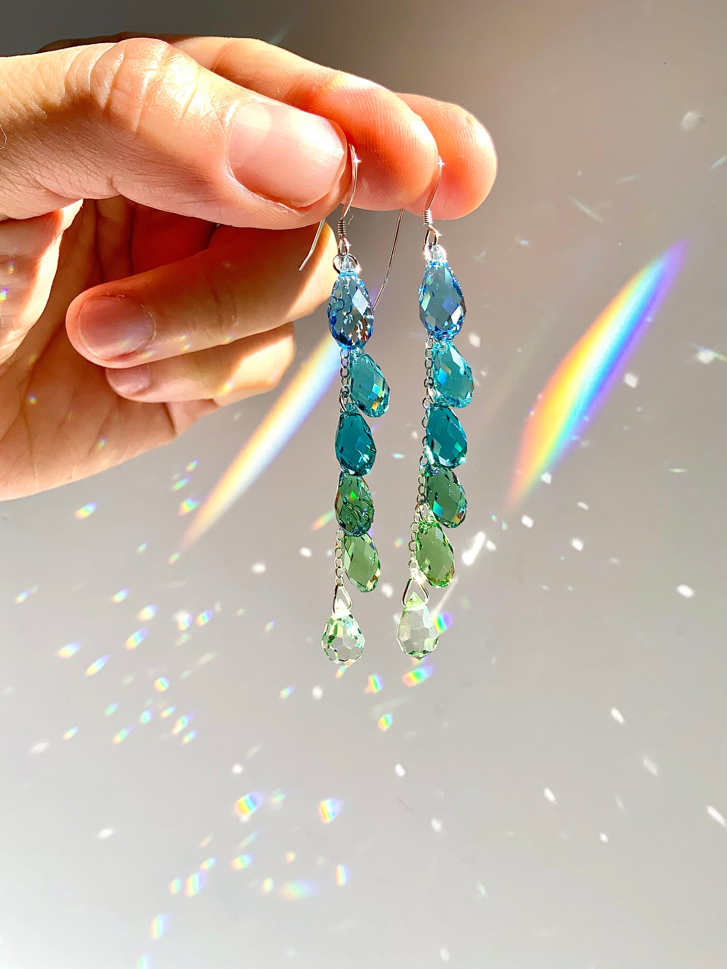 "Emerald Springs" ~ *Luxe* Ombré Crystal Waterfall earrings with Rare Colors, Sterling Silver or 14k Gold-Filled