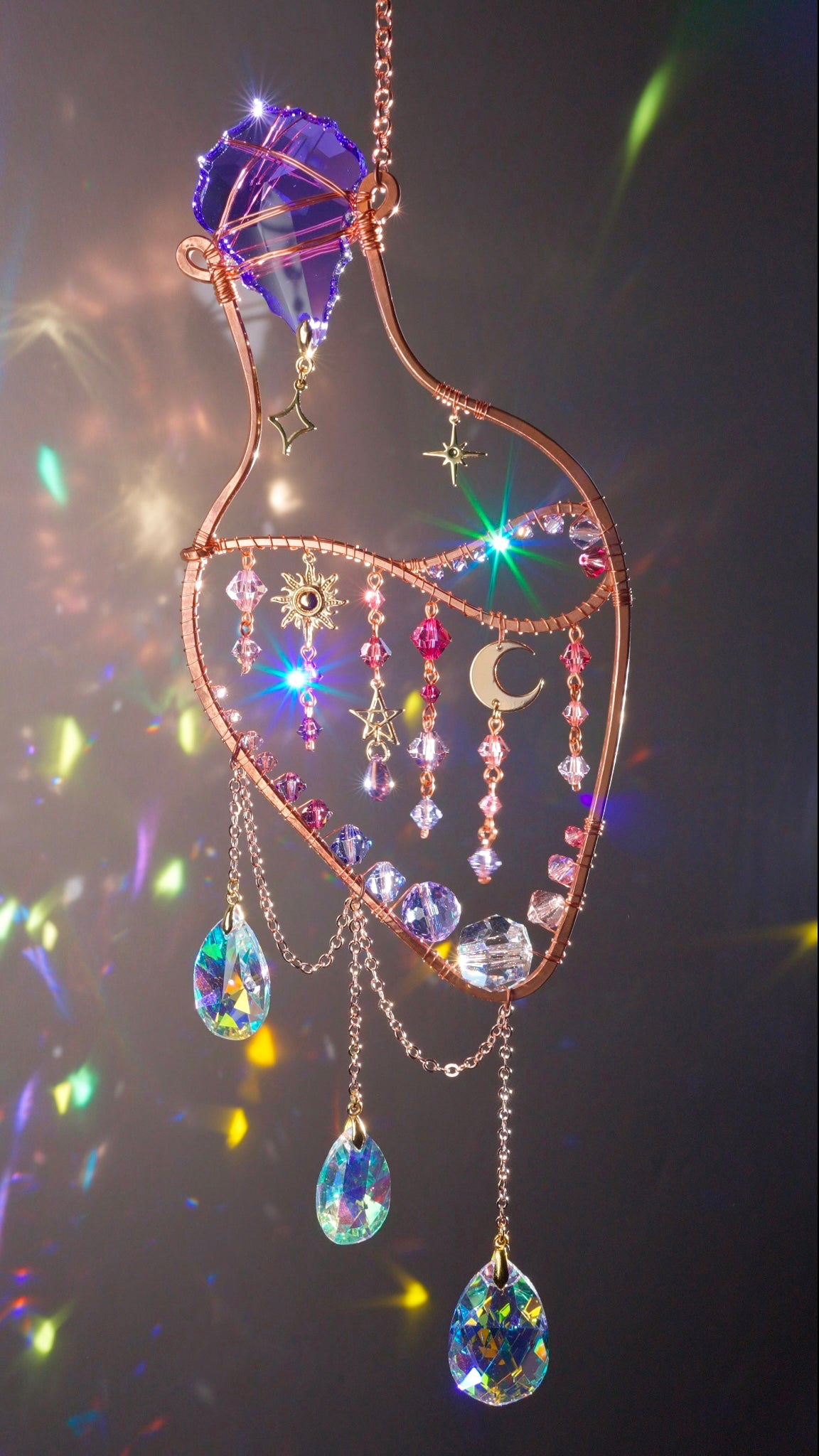 "Violet Delights" ~ Magic Potion Bottle Suncatcher, witchy boho celestial crystal prism room decor