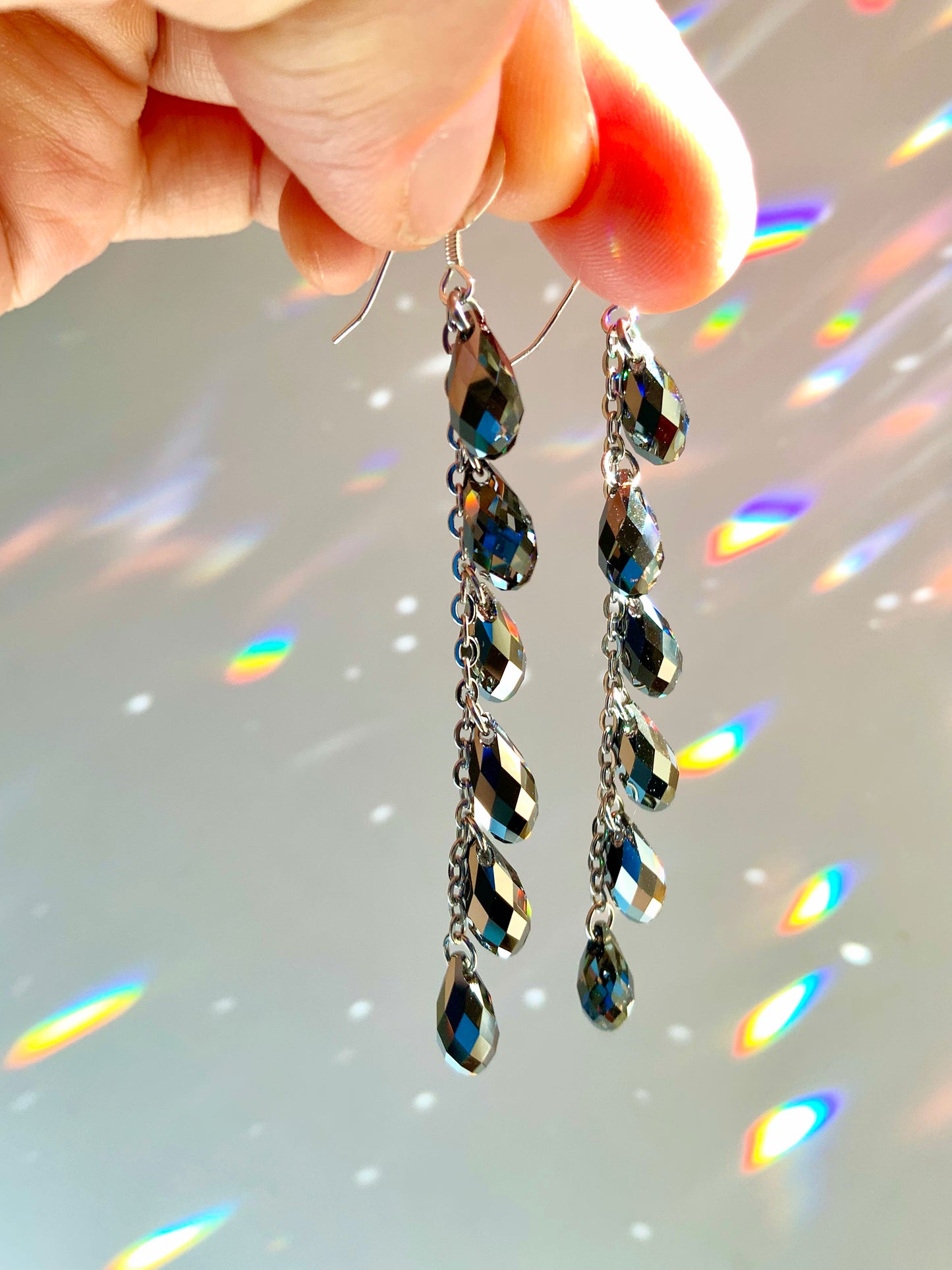 "Black Nebula" ~ *Luxe* Ombré Crystal Waterfall earrings, Sterling Silver or 14k Gold-Filled