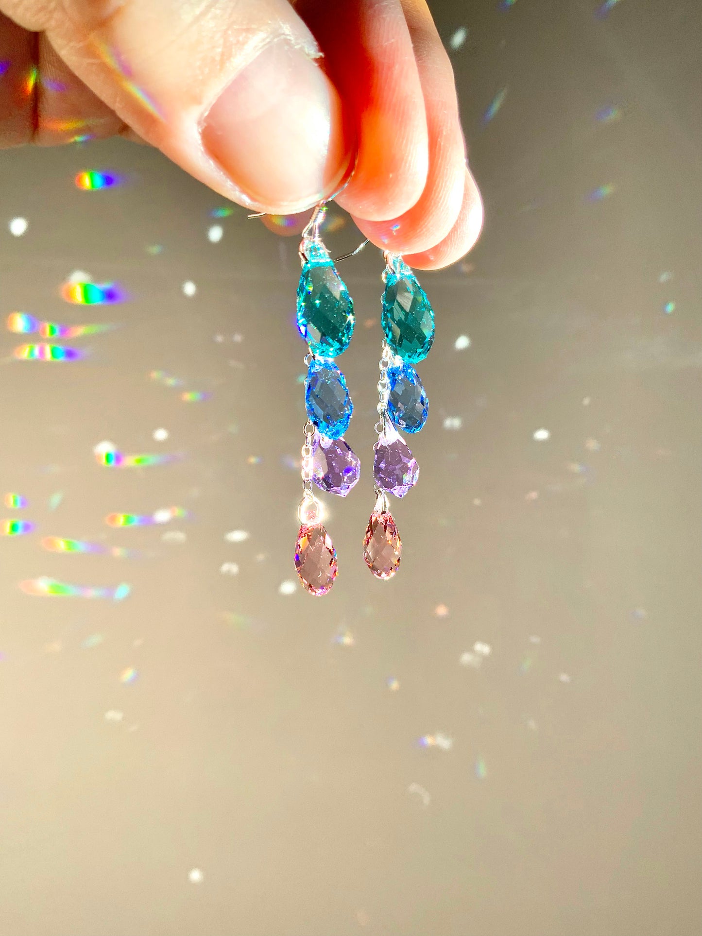 "Joie de Vivre" ~ *Luxe* Ombré Pastel Crystal Waterfall earrings, Aqua Violet Pink, Sterling Silver or 14k Gold-Filled