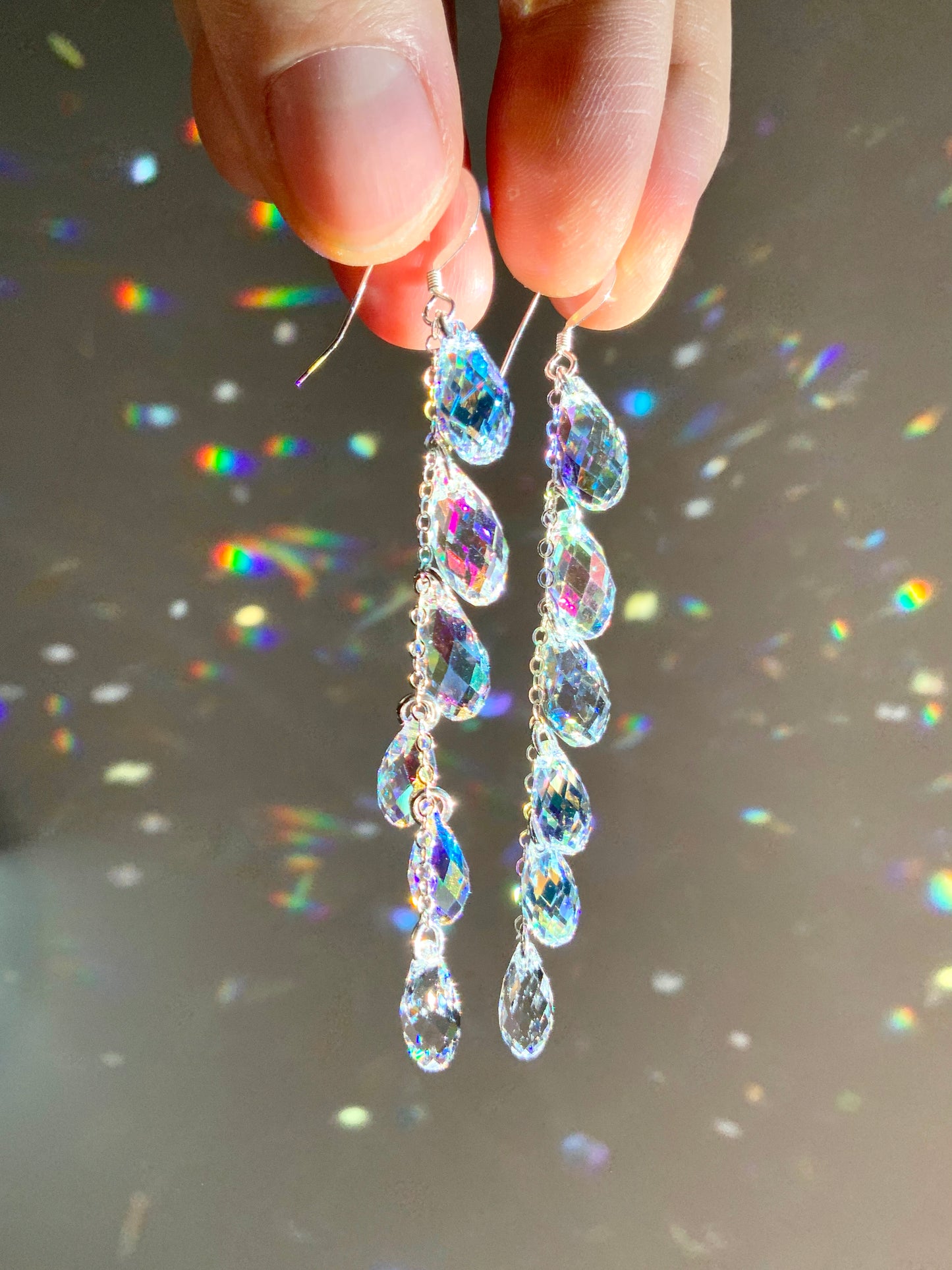 "Starlight" ~ *Luxe* Rainbow Clear Crystal Waterfall earrings, Super Rare, Sterling Silver or 14k Gold-Filled