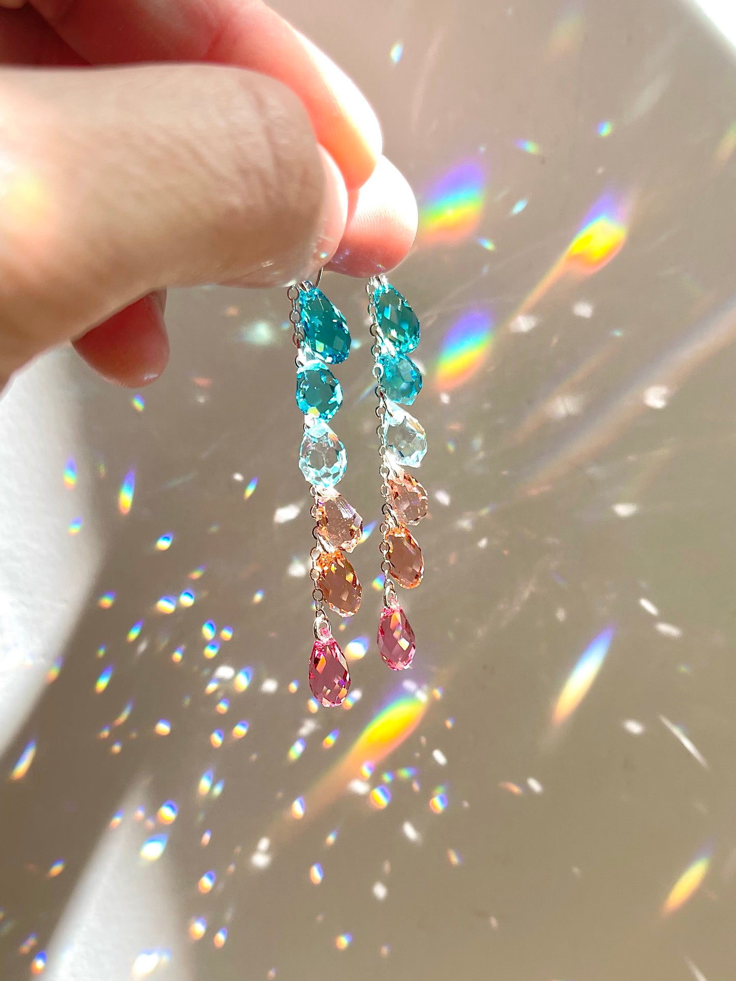 "Sunrise Raindrops" ~ *Luxe* Ombré Crystal Waterfall earrings, Sterling Silver or 14k Gold-Filled