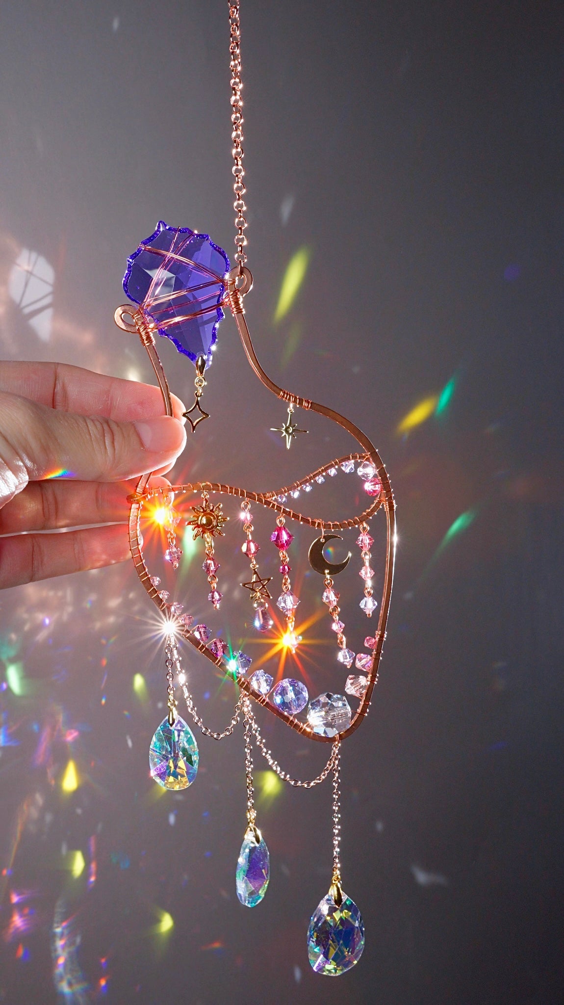 "Violet Delights" ~ Magic Potion Bottle Suncatcher, witchy boho celestial crystal prism room decor