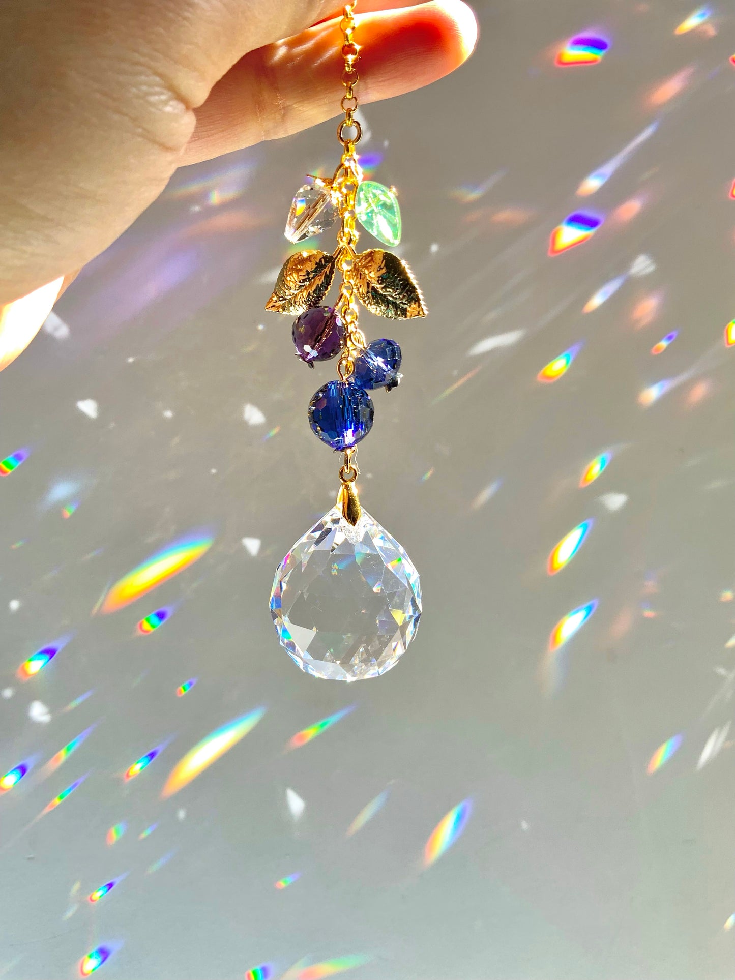 Blueberry Blossom Crystal Rear View Mirror Car Charm, 18k Gold-Plated Fruit berries decor auto decoration accessories
