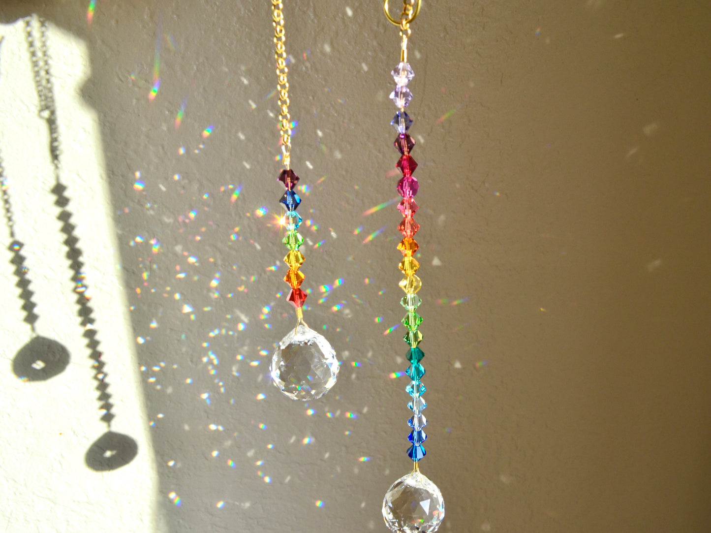Ombre Rainbow Crystal Ball Suncatcher Window Charm, Car hanger made with prisms and Gold-plated Brass
