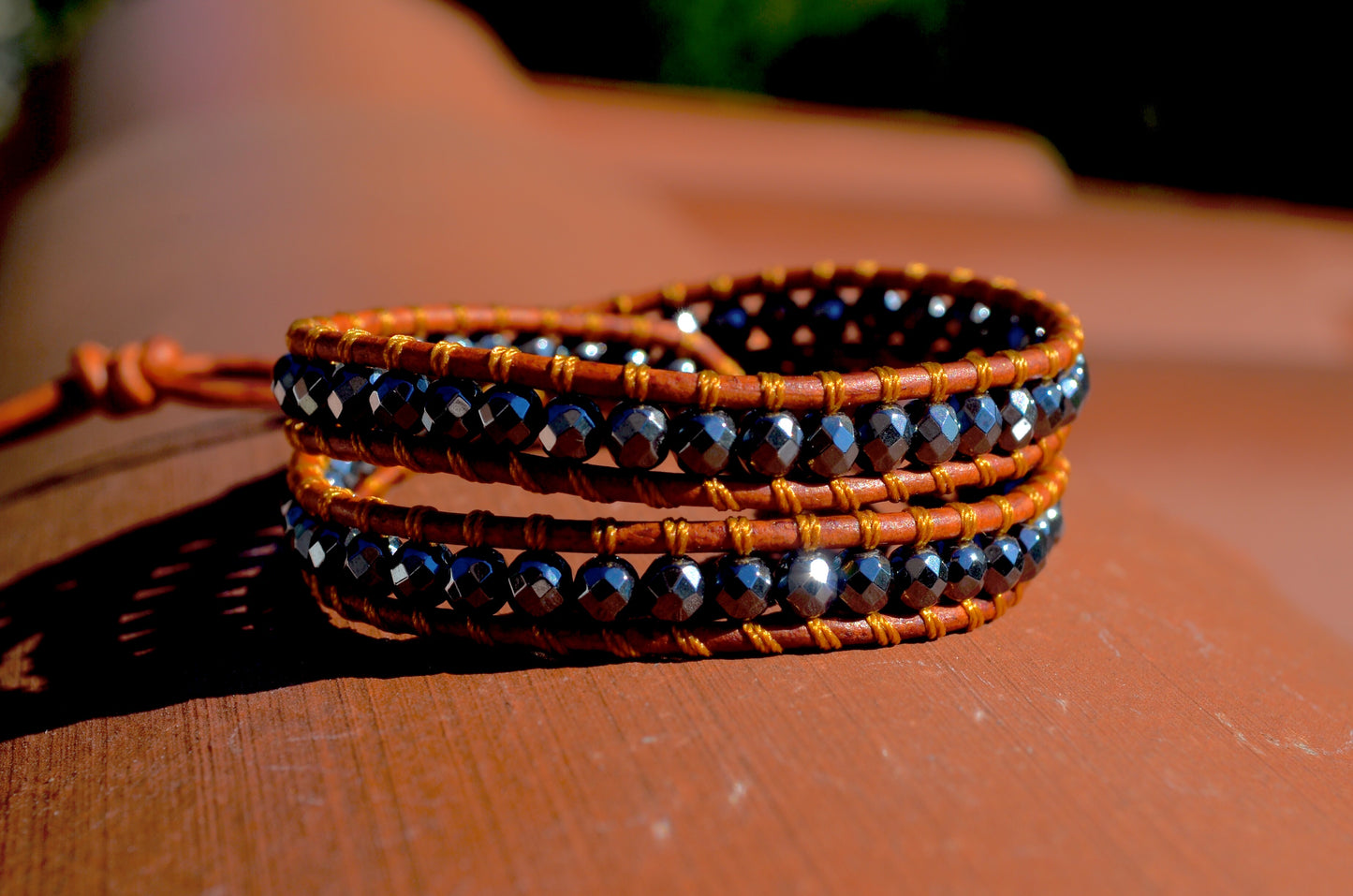 *Clearance* OG MargayB Gemstone Leatherwrap Bracelets, naturally dyed Leather made in USA