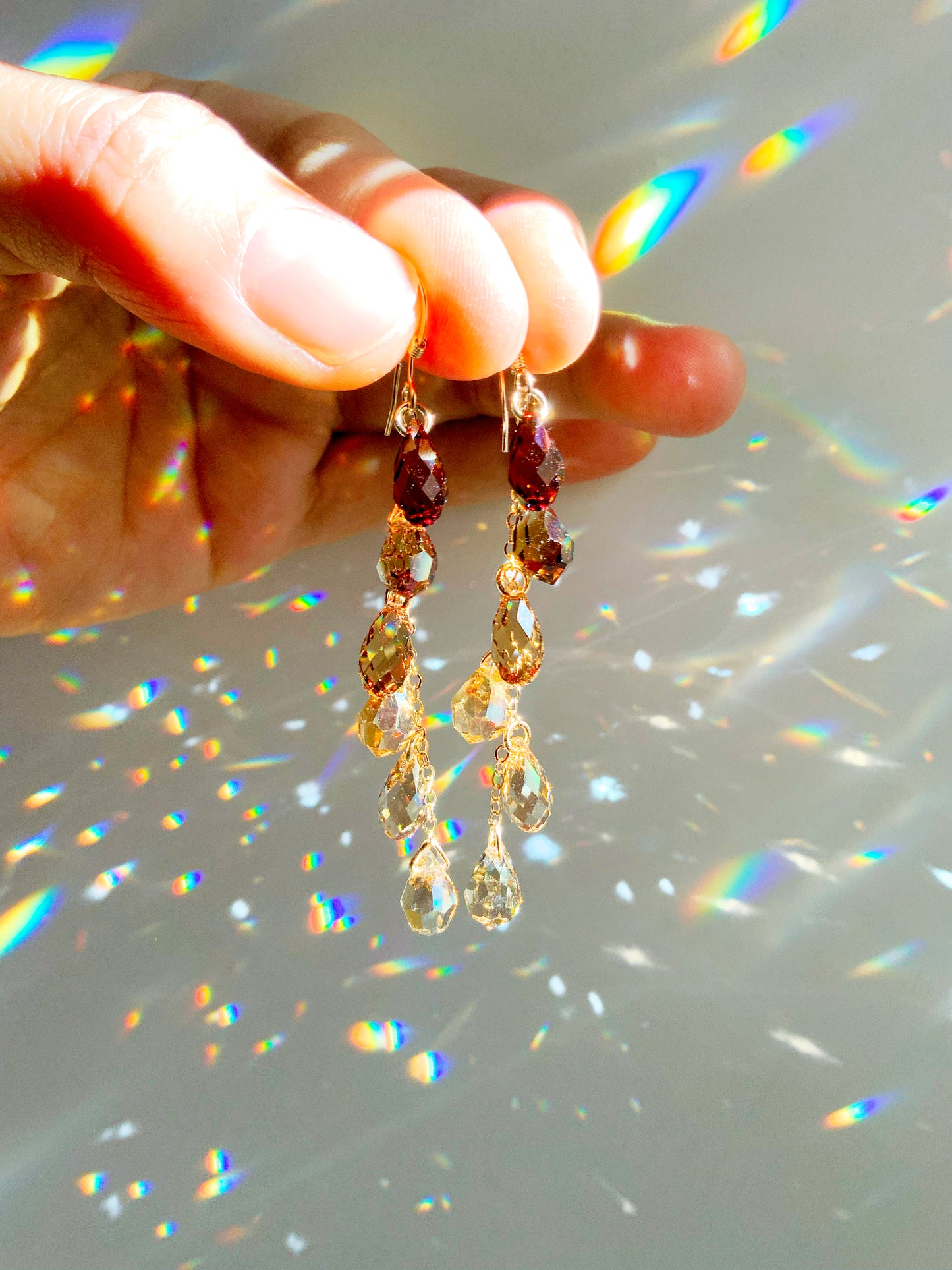 "Maple & Silk" ~ *Luxe* Ombré Crystal Waterfall earrings, Sterling Silver or 14k Gold-Filled