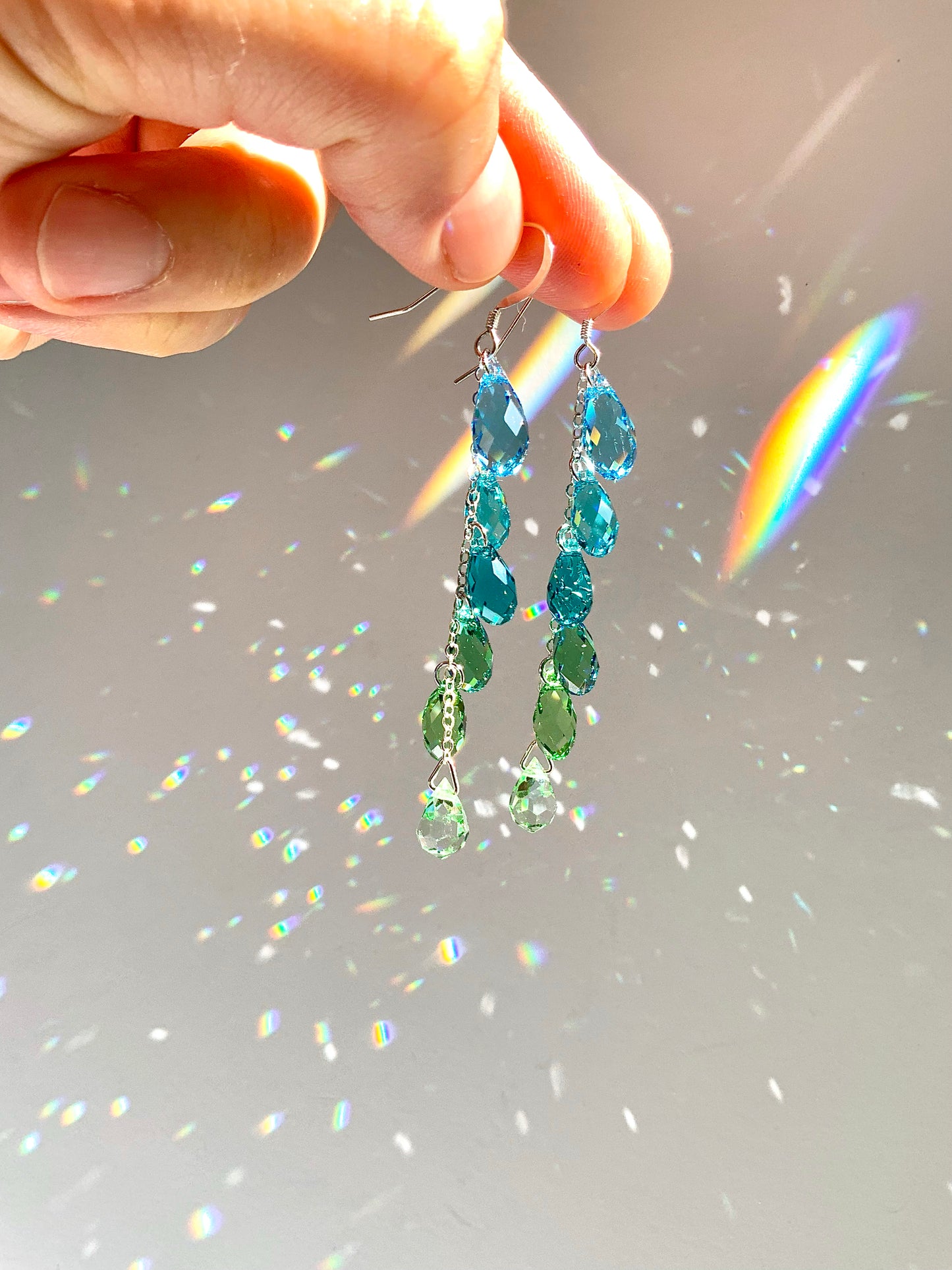 "Emerald Springs" ~ *Luxe* Ombré Crystal Waterfall earrings with Rare Colors, Sterling Silver or 14k Gold-Filled