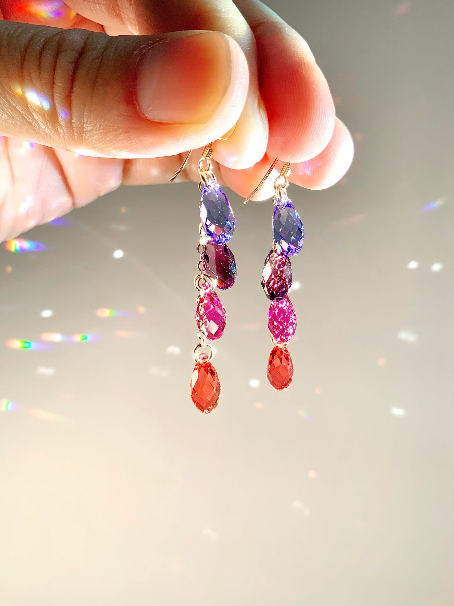 "Sunset Raindrops" ~ *Luxe* Ombré Crystal Waterfall earrings, Sterling Silver or 14k Gold-Filled, magenta pink purple