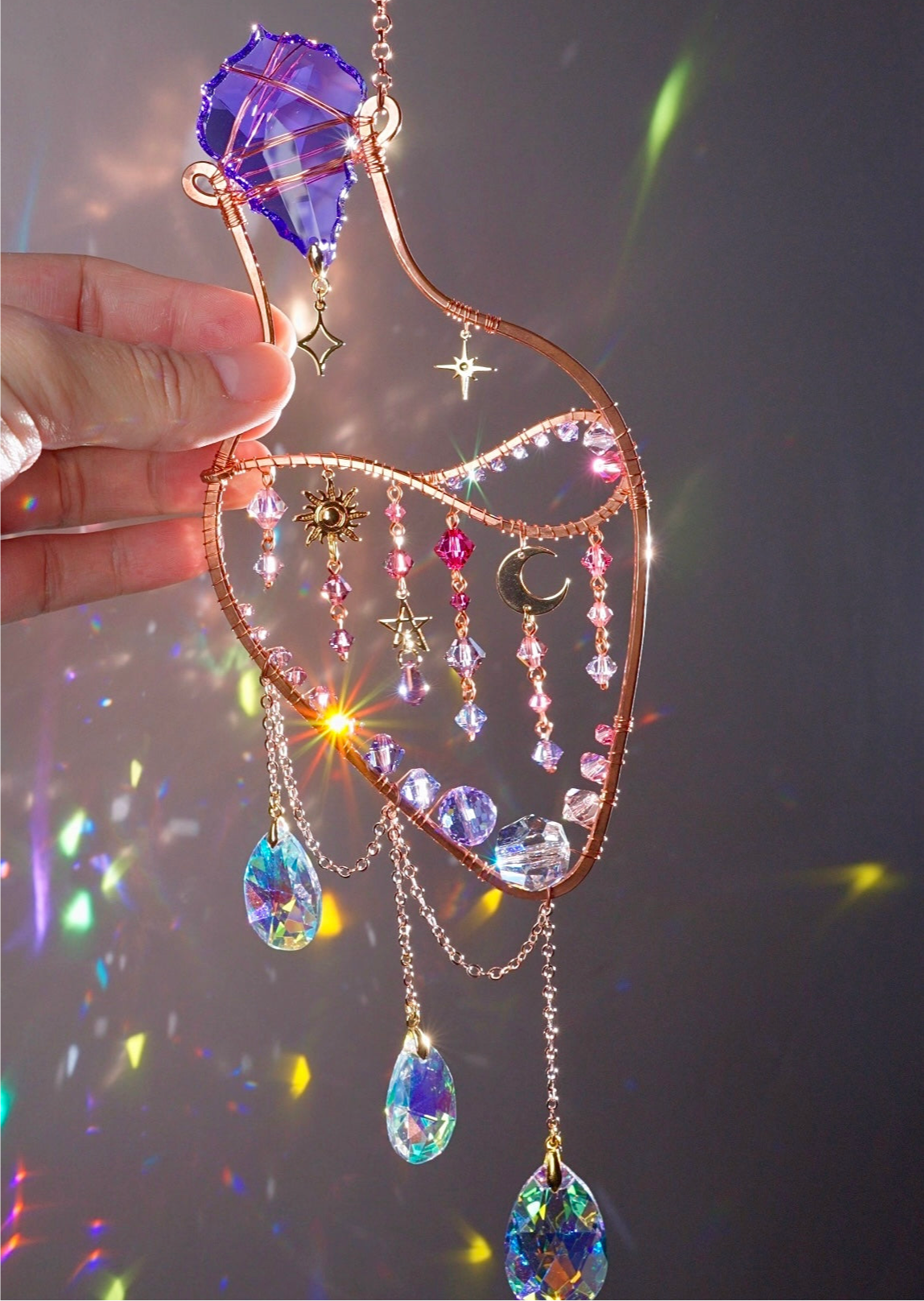 "Violet Delights" ~ Magic Potion Bottle Suncatcher, witchy boho celestial crystal prism room decor