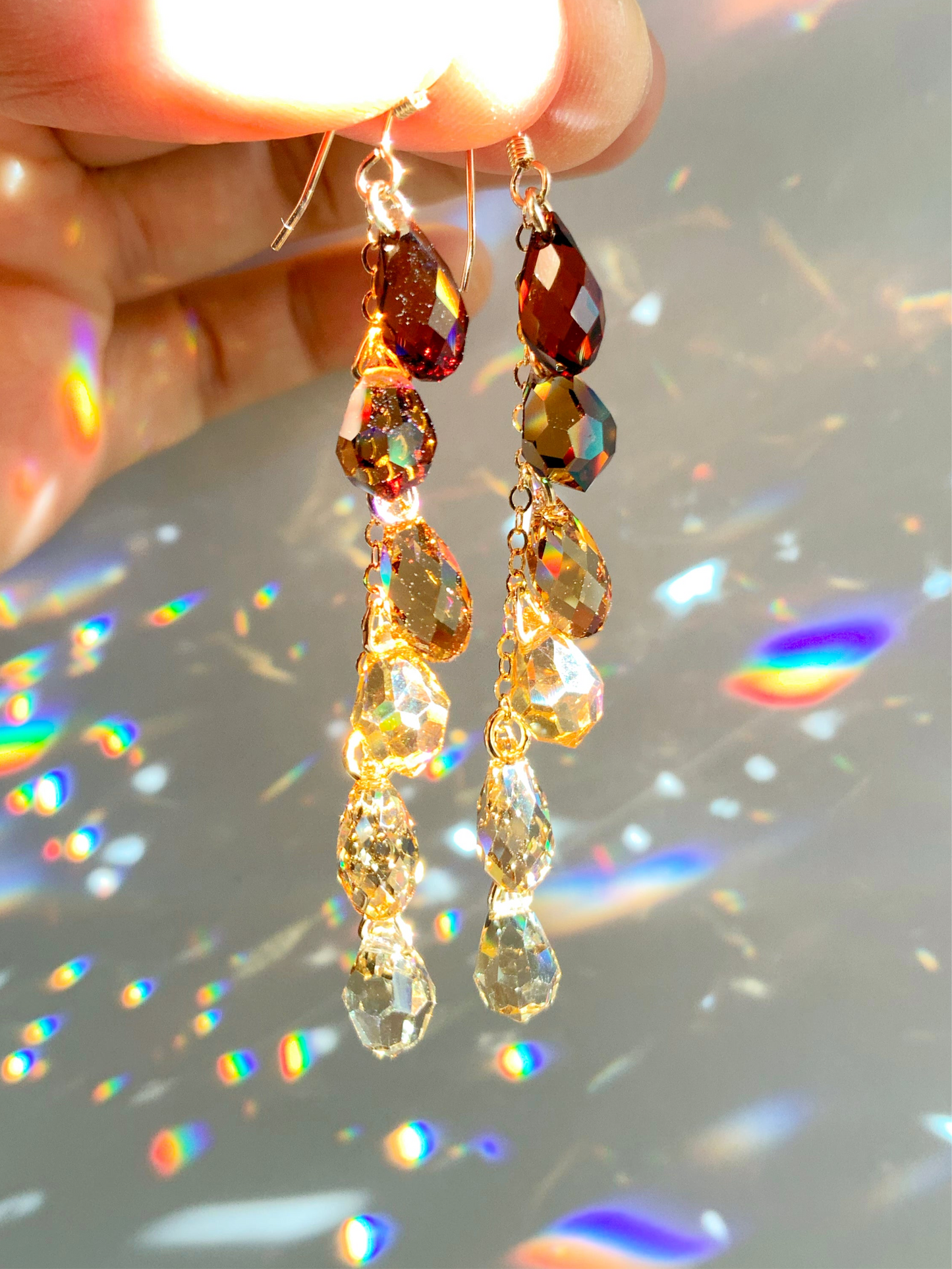 "Maple & Silk" ~ *Luxe* Ombré Crystal Waterfall earrings, Sterling Silver or 14k Gold-Filled