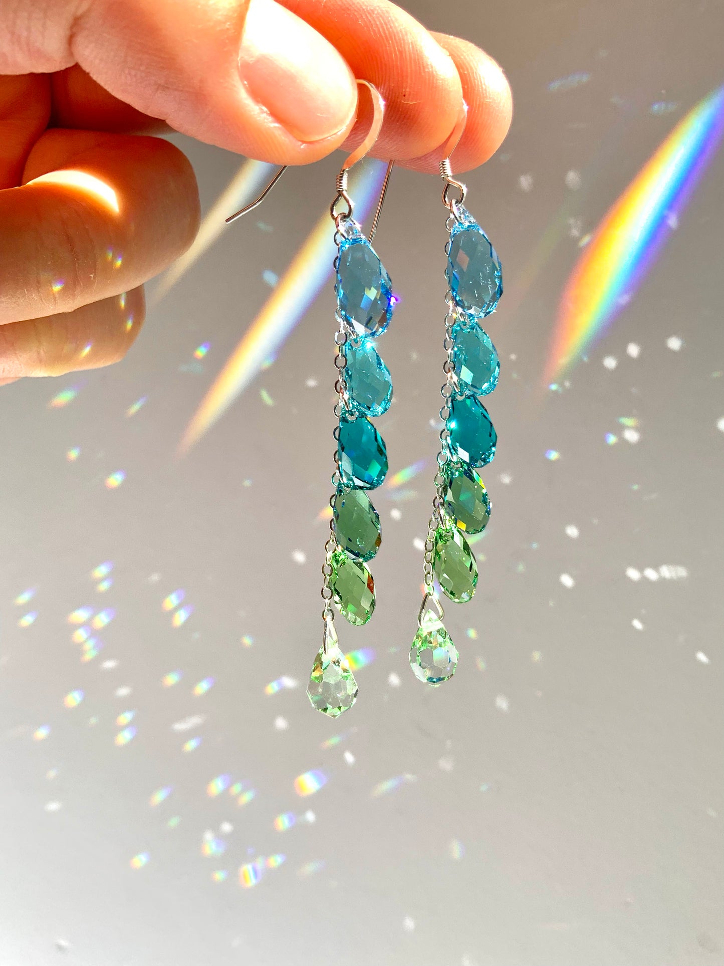 "Emerald Springs" ~ *Luxe* Ombré Crystal Waterfall earrings with Rare Colors, Sterling Silver or 14k Gold-Filled