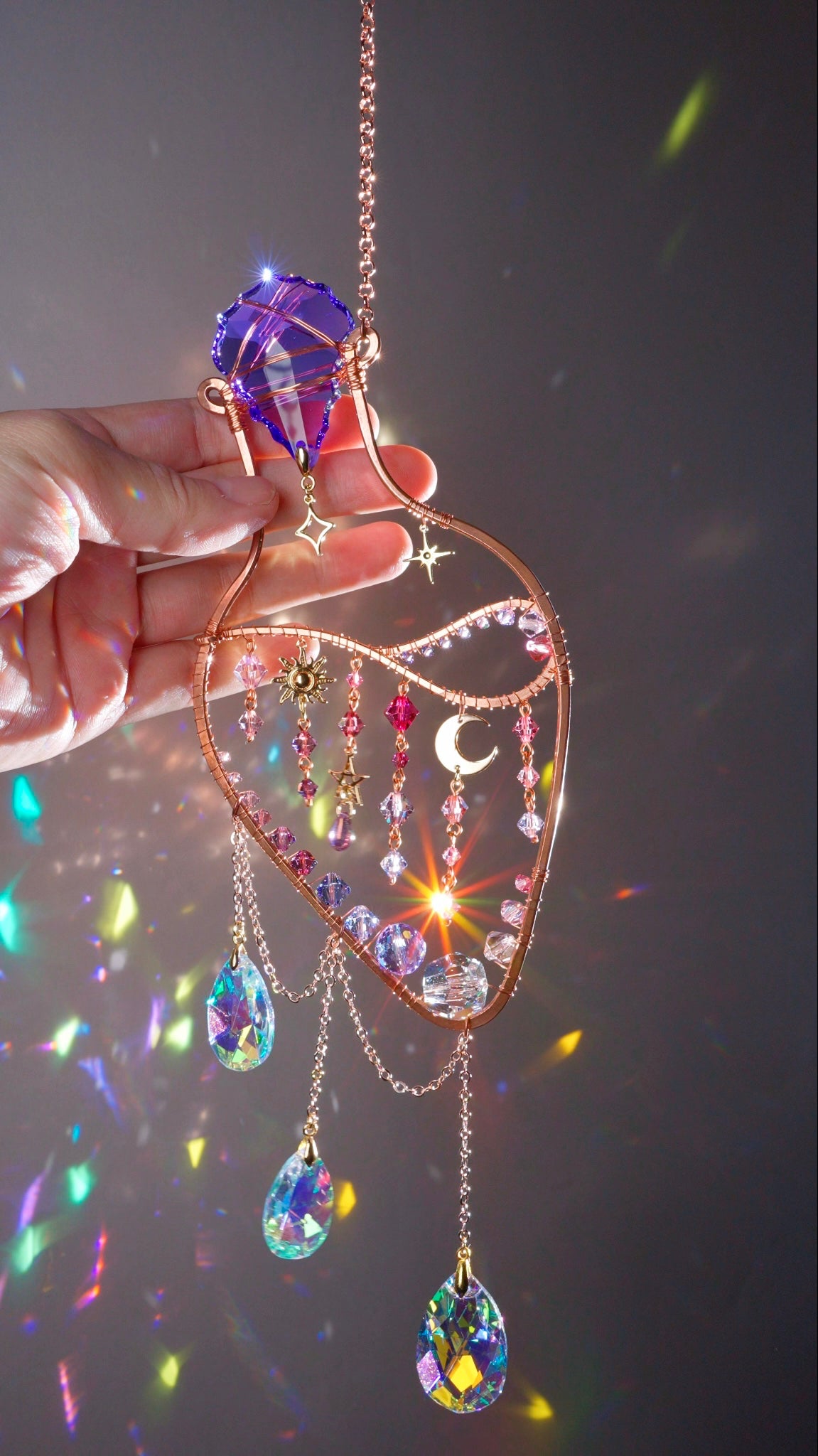 "Violet Delights" ~ Magic Potion Bottle Suncatcher, witchy boho celestial crystal prism room decor