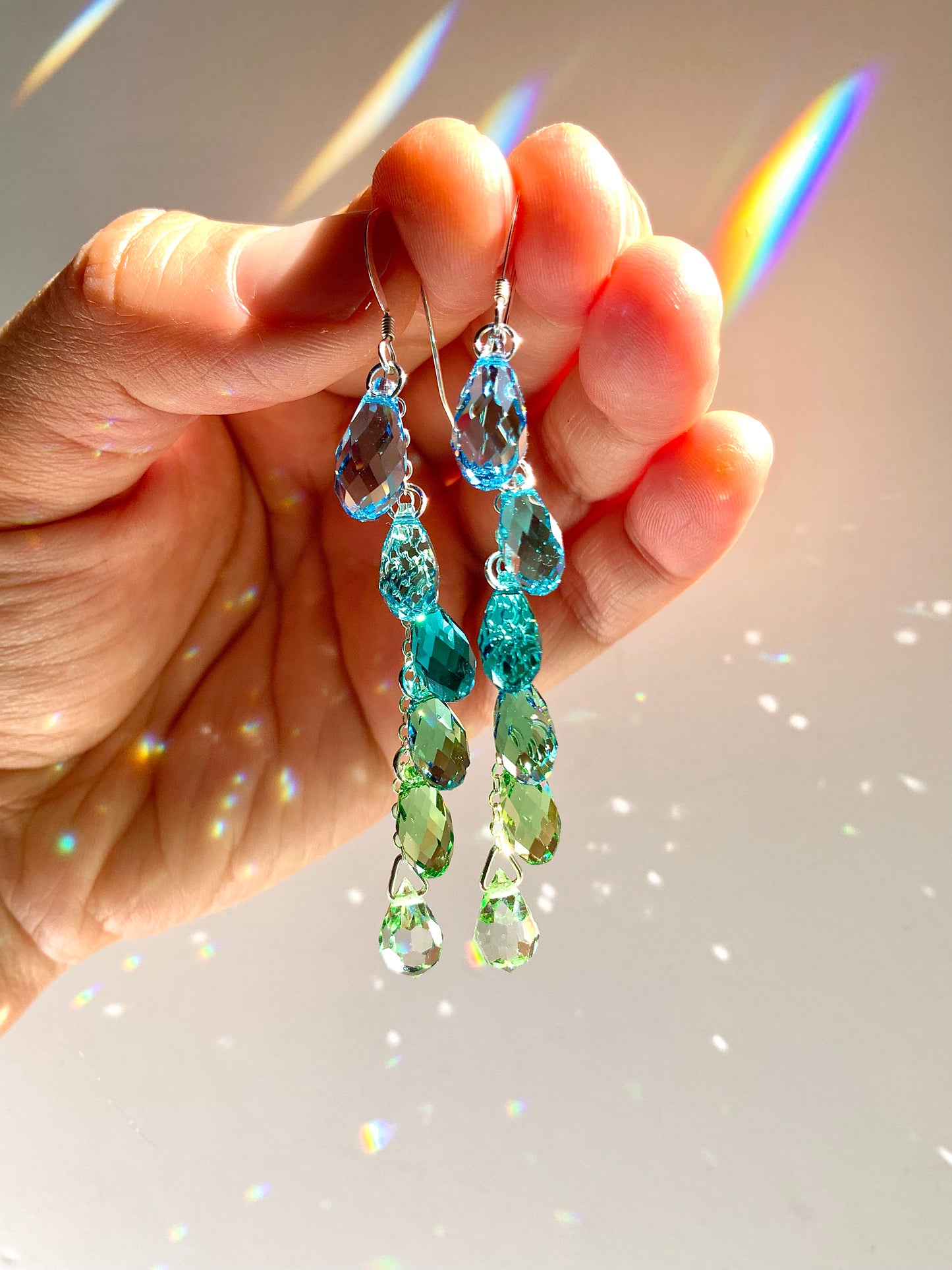 "Emerald Springs" ~ *Luxe* Ombré Crystal Waterfall earrings with Rare Colors, Sterling Silver or 14k Gold-Filled
