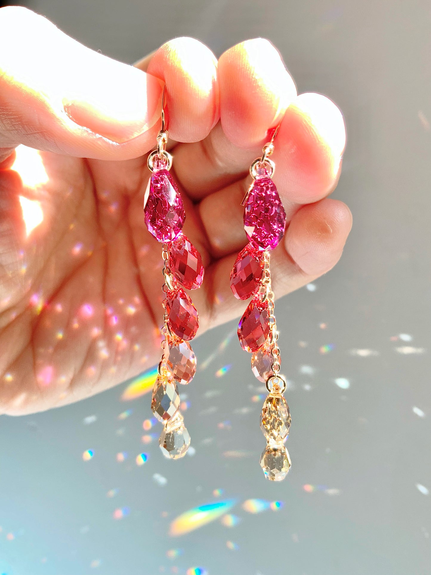 "Ruby Grapefruit" ~ *Luxe* Ombré Crystal Waterfall earrings, Sterling Silver or 14k Gold-Filled, magenta pink purple
