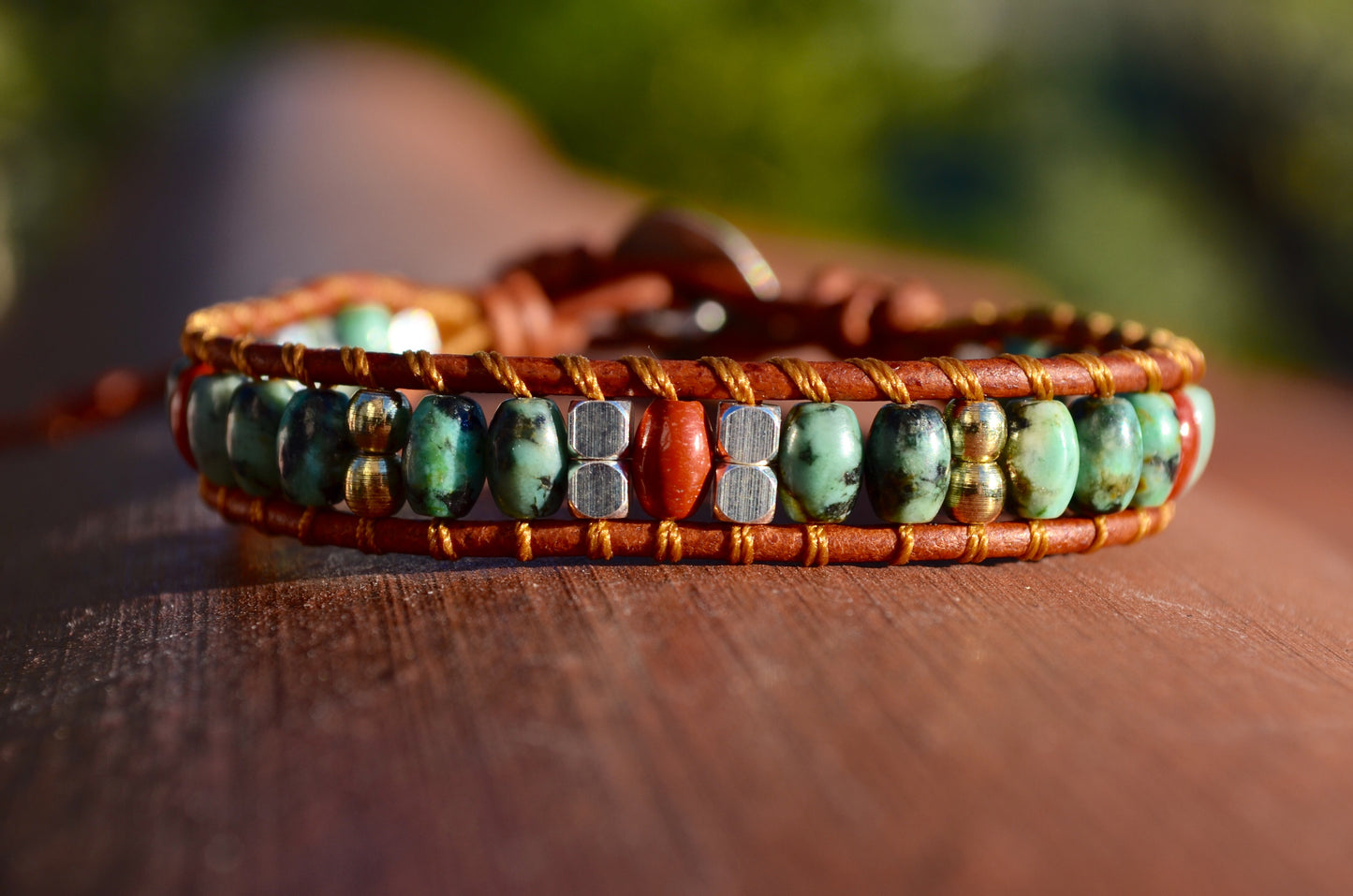*Clearance* OG MargayB Gemstone Leatherwrap Bracelets, naturally dyed Leather made in USA