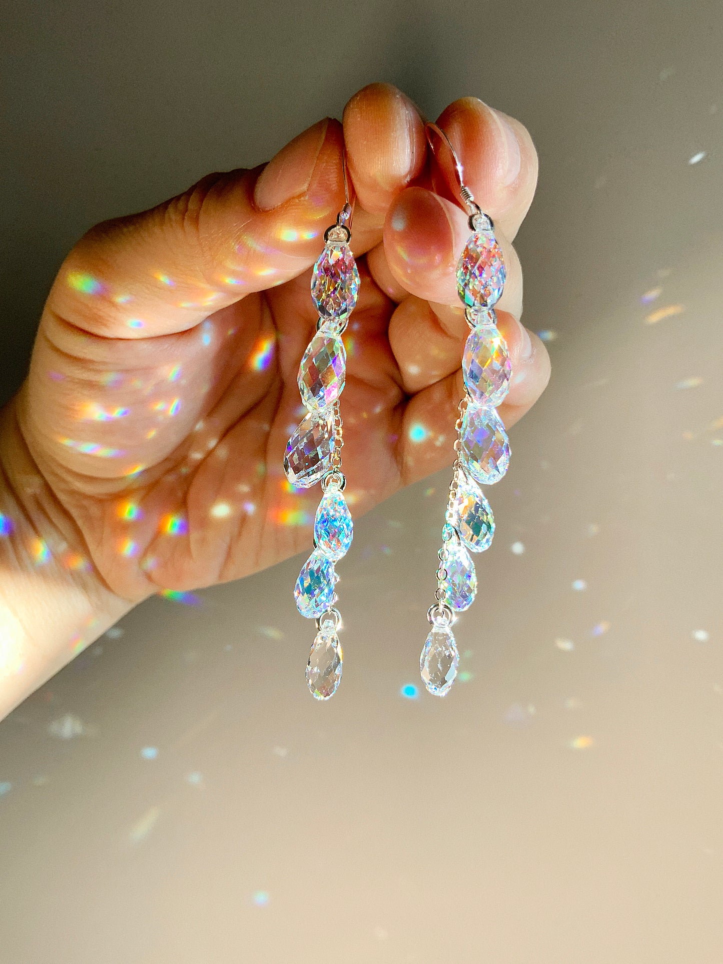 "Starlight" ~ *Luxe* Rainbow Clear Crystal Waterfall earrings, Super Rare, Sterling Silver or 14k Gold-Filled