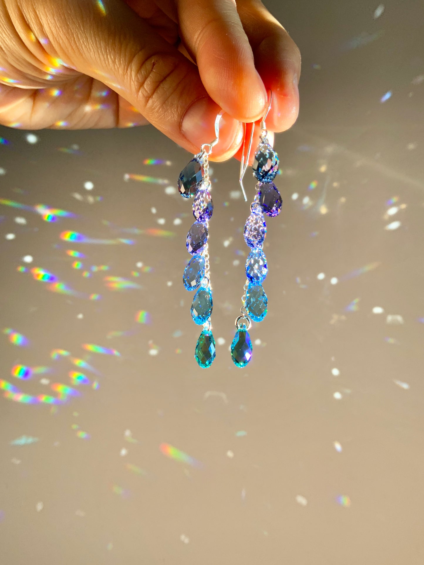 "Sea Nymph" ~ *Luxe* Ombré Crystal Waterfall earrings with Super Rare Color, Sterling Silver or 14k Gold-Filled