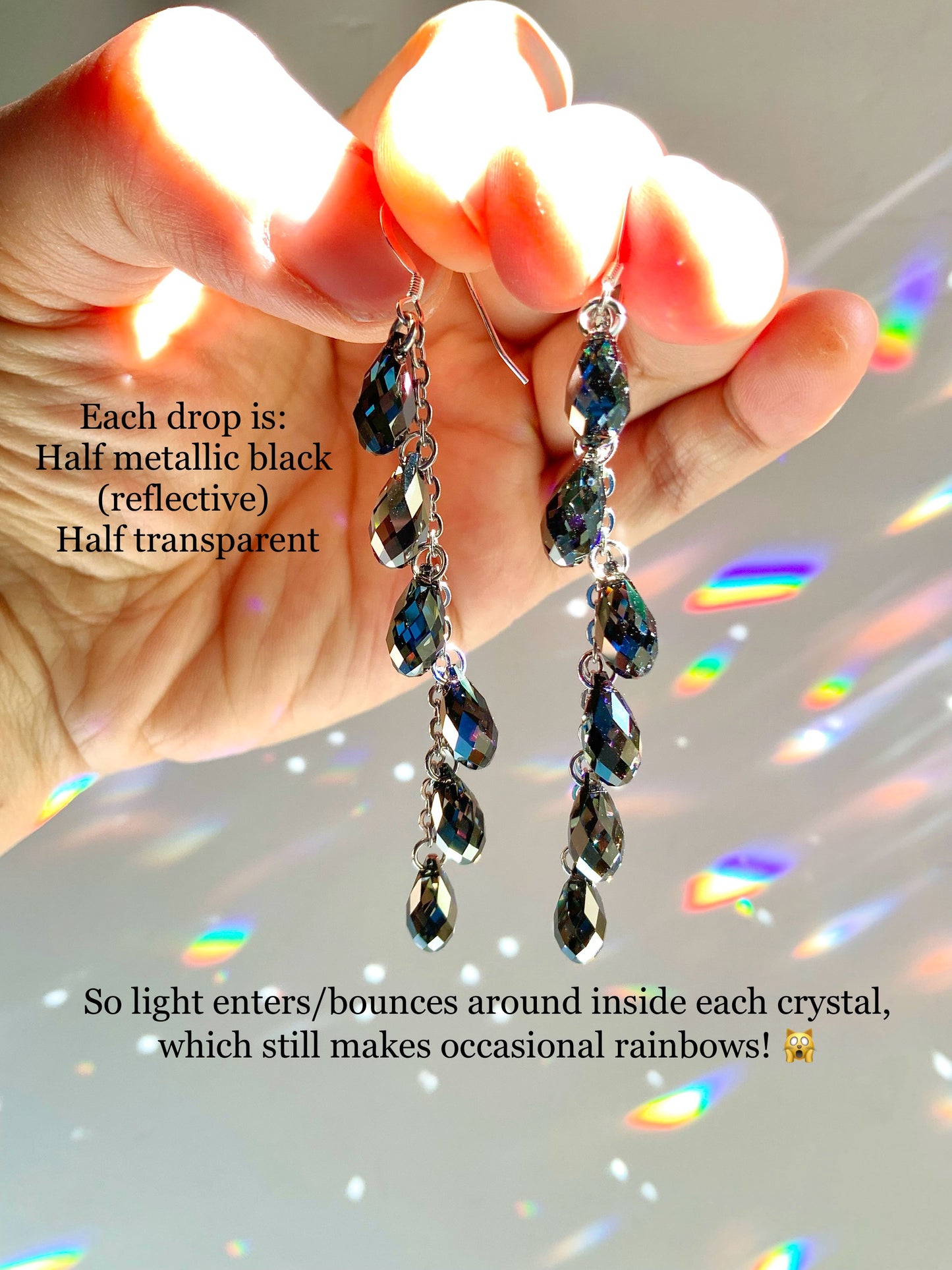 "Black Nebula" ~ *Luxe* Ombré Crystal Waterfall earrings, Sterling Silver or 14k Gold-Filled