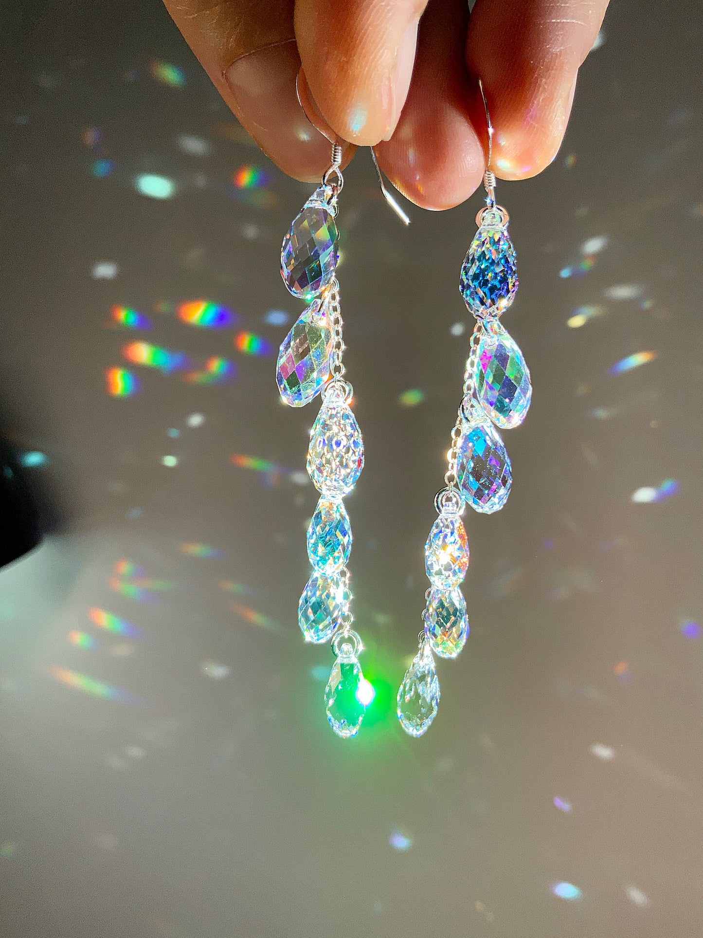"Starlight" ~ *Luxe* Rainbow Clear Crystal Waterfall earrings, Super Rare, Sterling Silver or 14k Gold-Filled