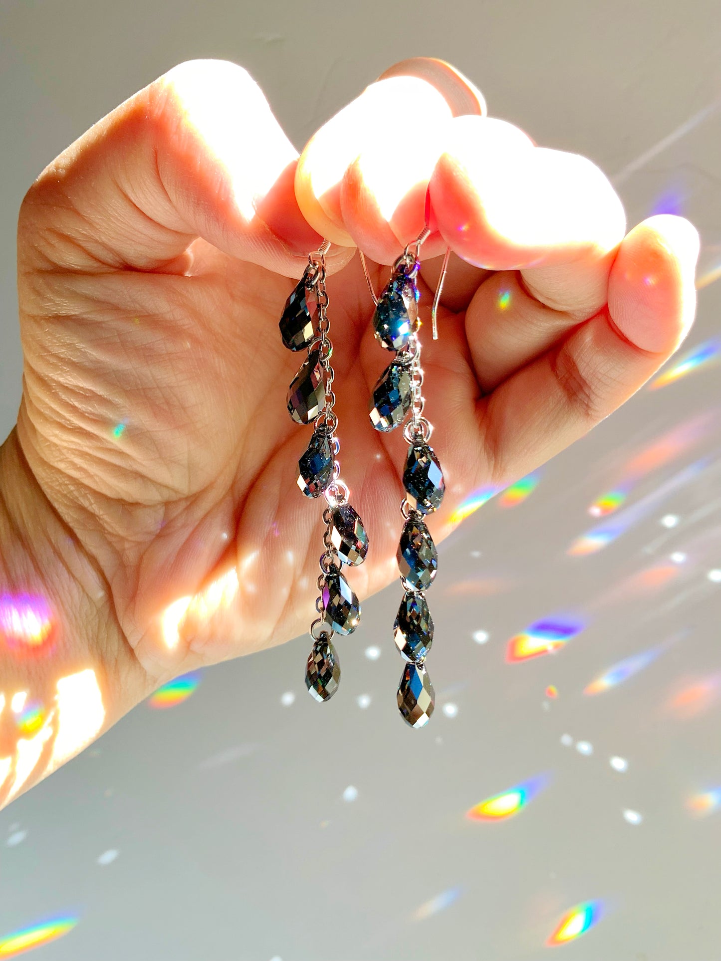 "Black Nebula" ~ *Luxe* Ombré Crystal Waterfall earrings, Sterling Silver or 14k Gold-Filled