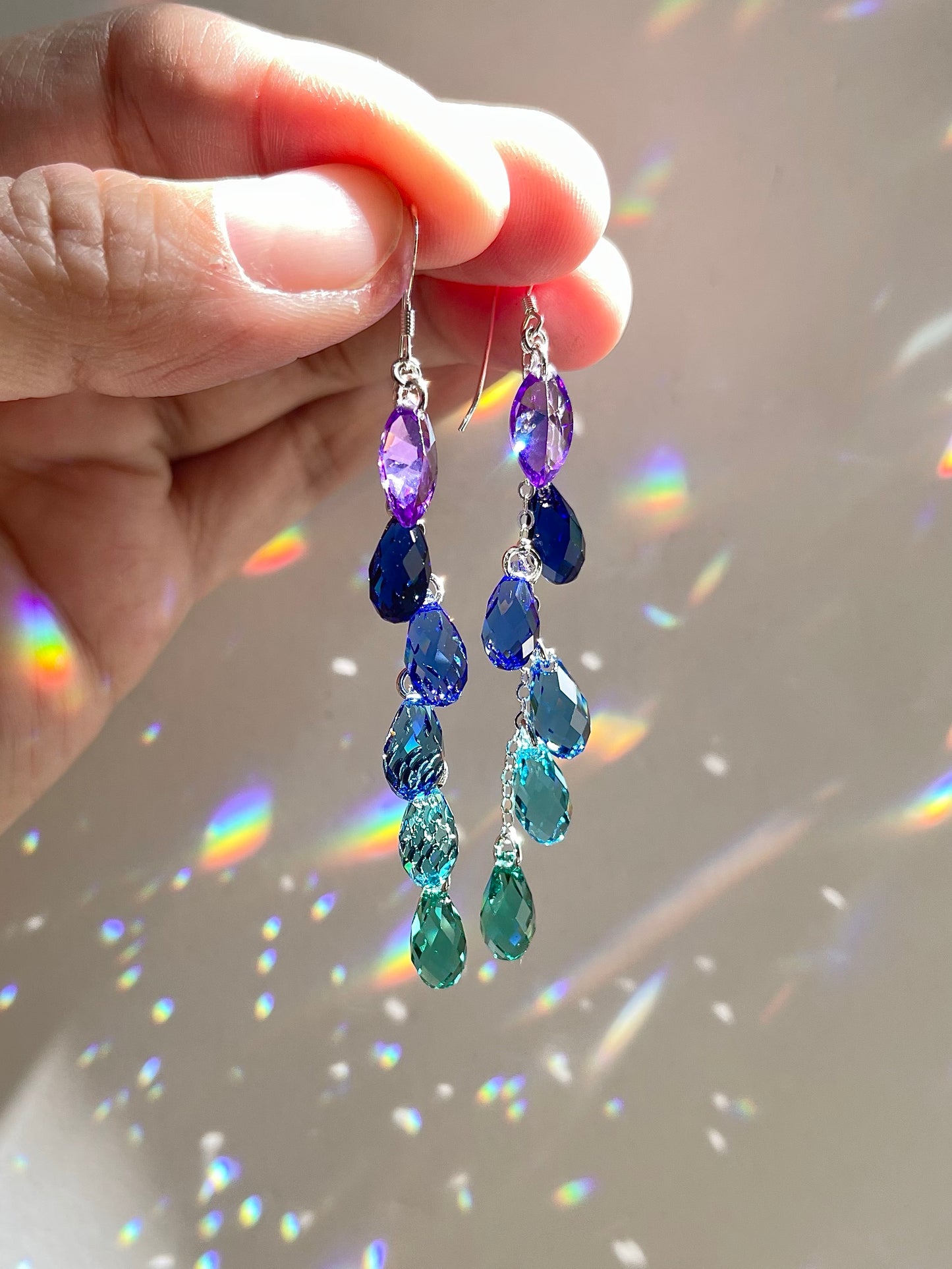 "Siren’s Song" ~ *Luxe* Ombré Crystal Waterfall earrings with Purple, Sterling Silver or 14k Gold-Filled