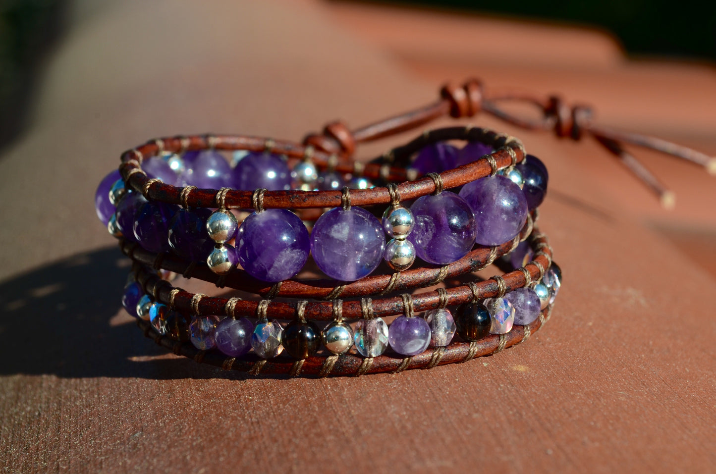*Clearance* OG MargayB Gemstone Leatherwrap Bracelets, naturally dyed Leather made in USA