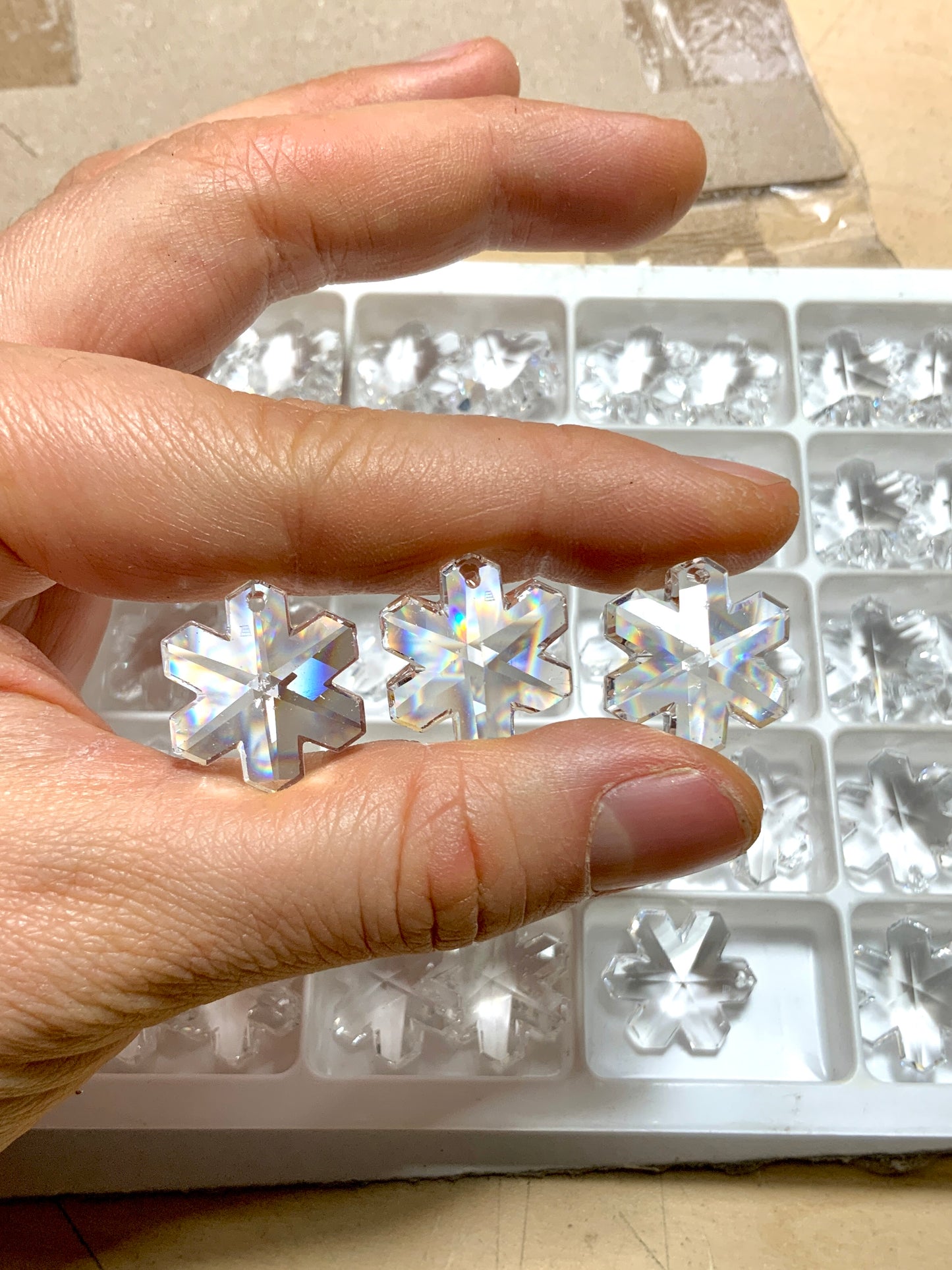 Destash— 53 pcs Sw****ski Crystal Snowflake Prisms (makes fantastic rainbows!) Imperfects/Flawed
