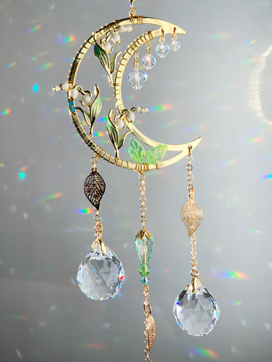 Mini Lily of the Valley Suncatcher, 18k Gold-Plated May Birthflower Celestial Crystal Prism hanger